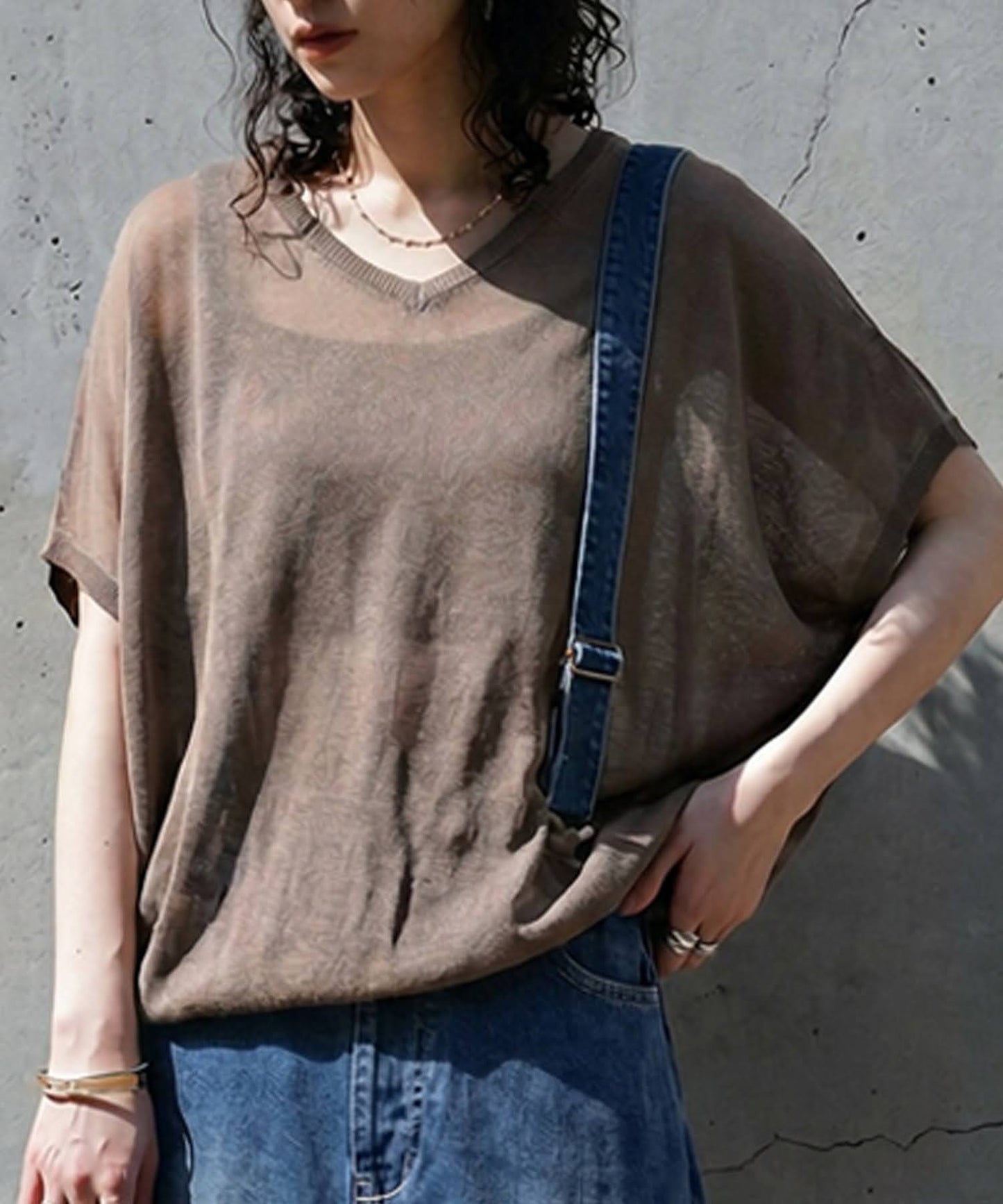 V-Neck Boat Neck Sheer Dolman Knit Ladies