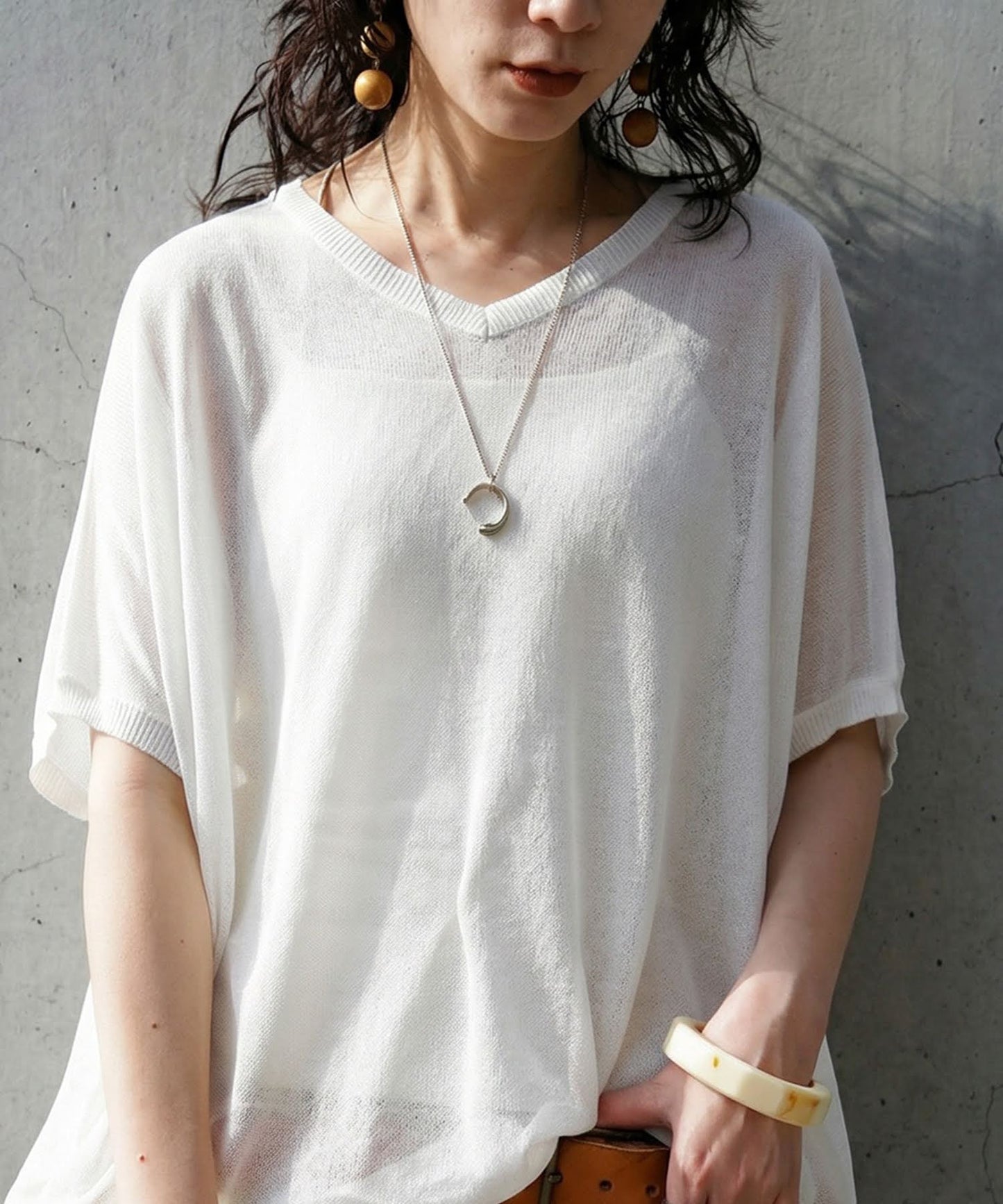 V-Neck Boat Neck Sheer Dolman Knit Ladies
