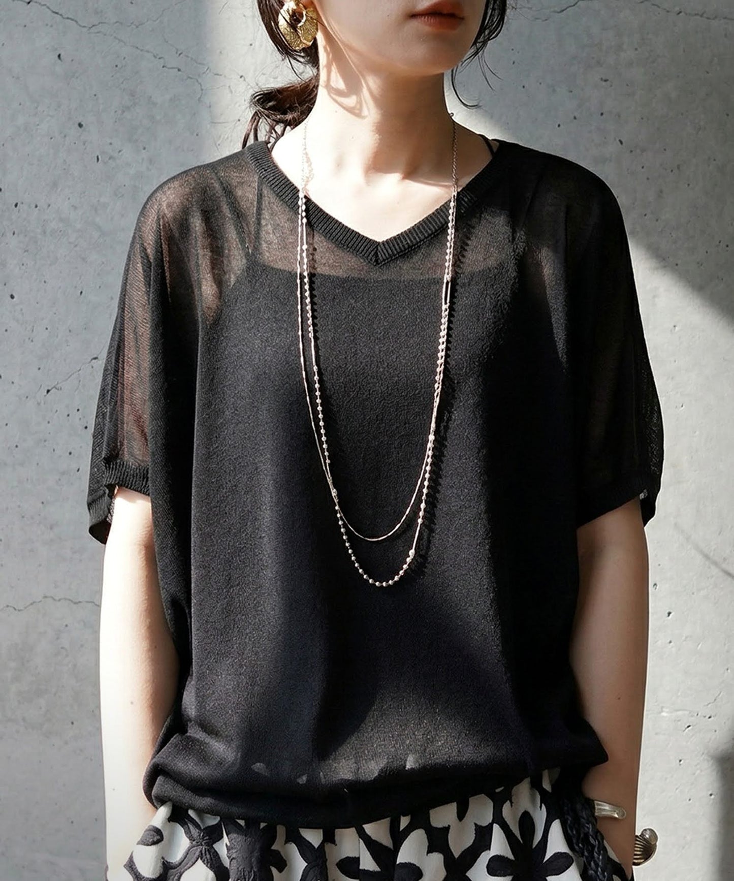 V-Neck Boat Neck Sheer Dolman Knit Ladies