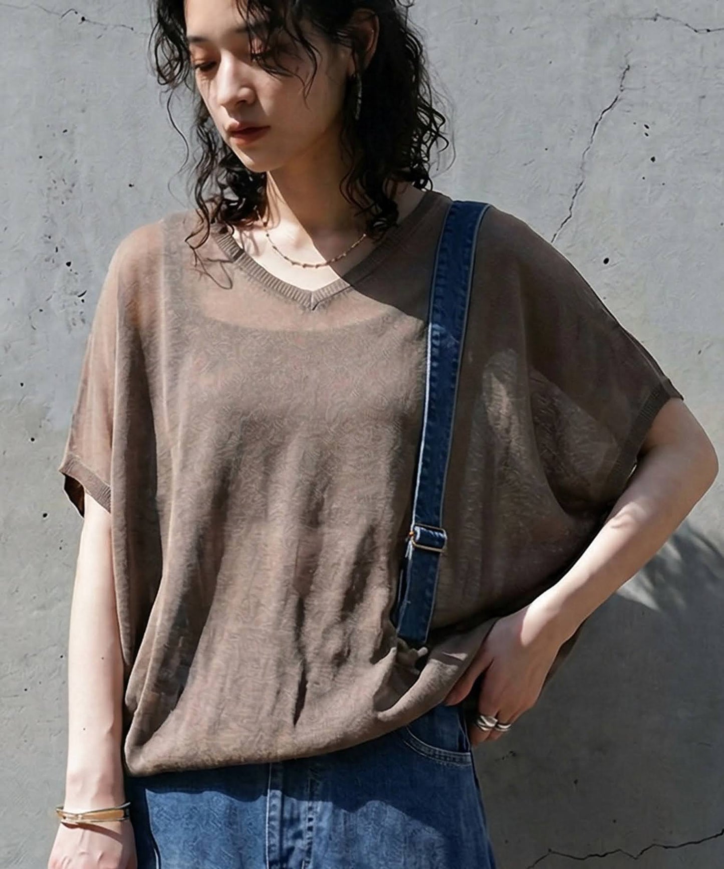 V-Neck Boat Neck Sheer Dolman Knit Ladies