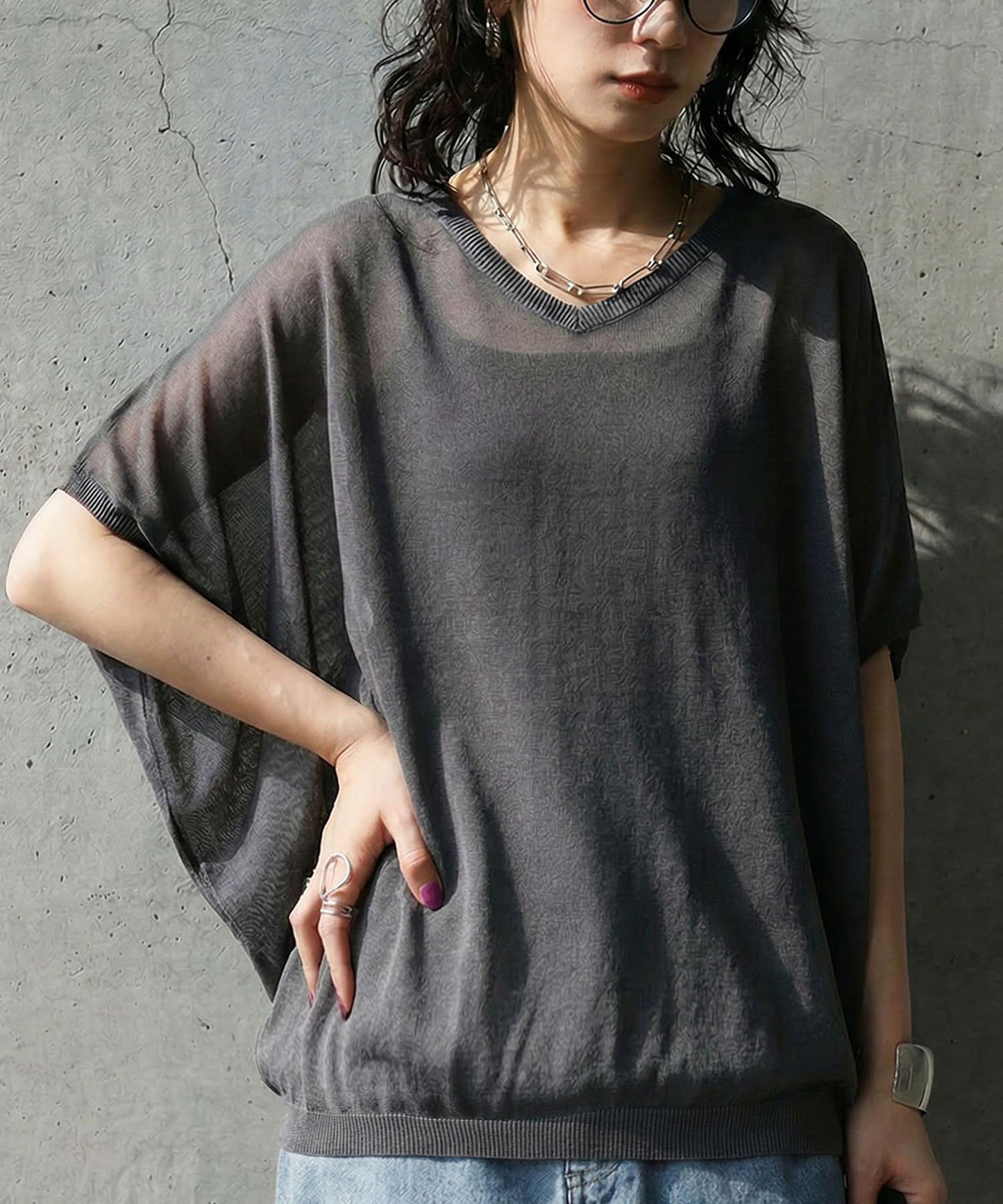 V-Neck Boat Neck Sheer Dolman Knit Ladies