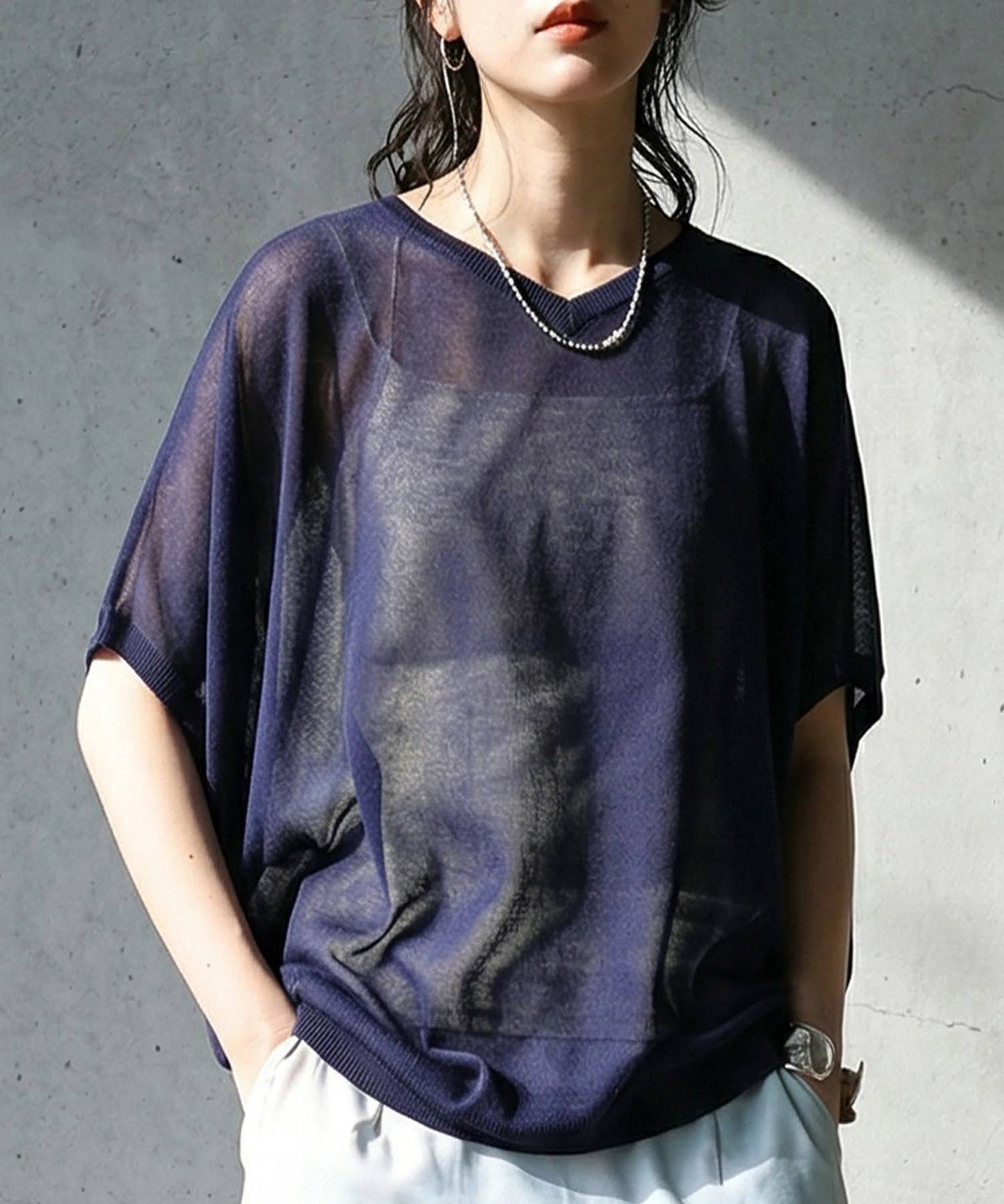 V-Neck Boat Neck Sheer Dolman Knit Ladies