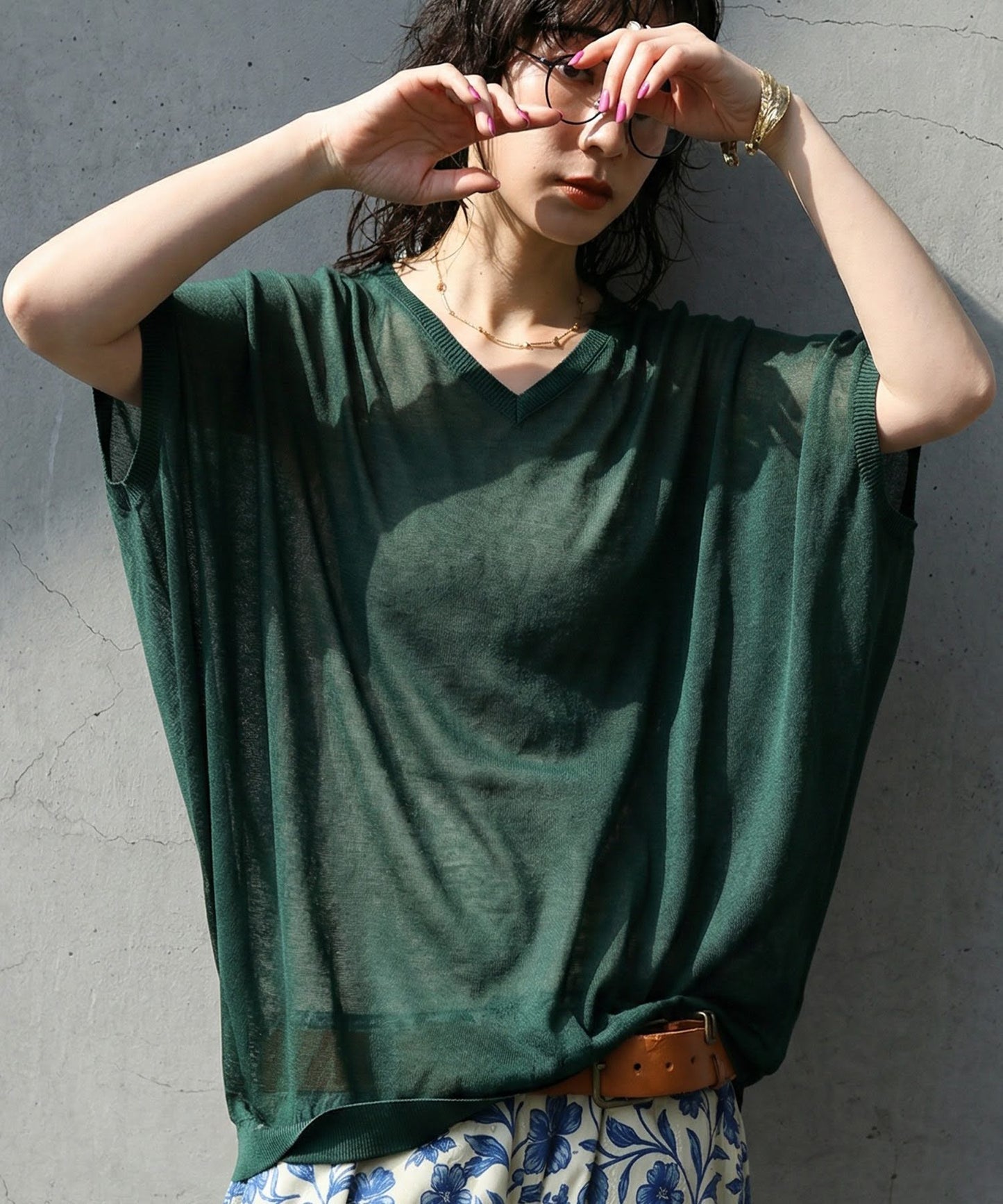V-Neck Boat Neck Sheer Dolman Knit Ladies