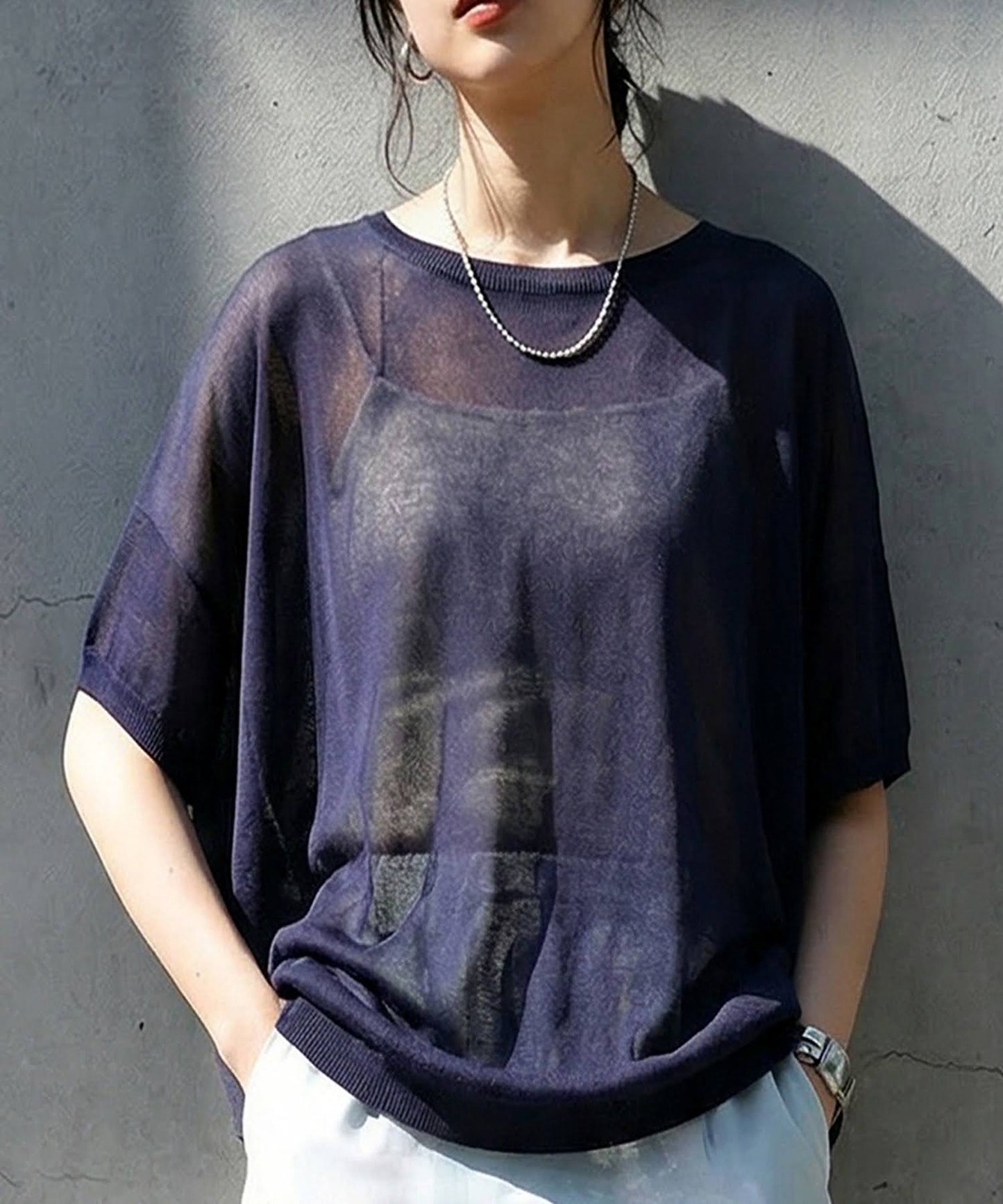 V-Neck Boat Neck Sheer Dolman Knit Ladies