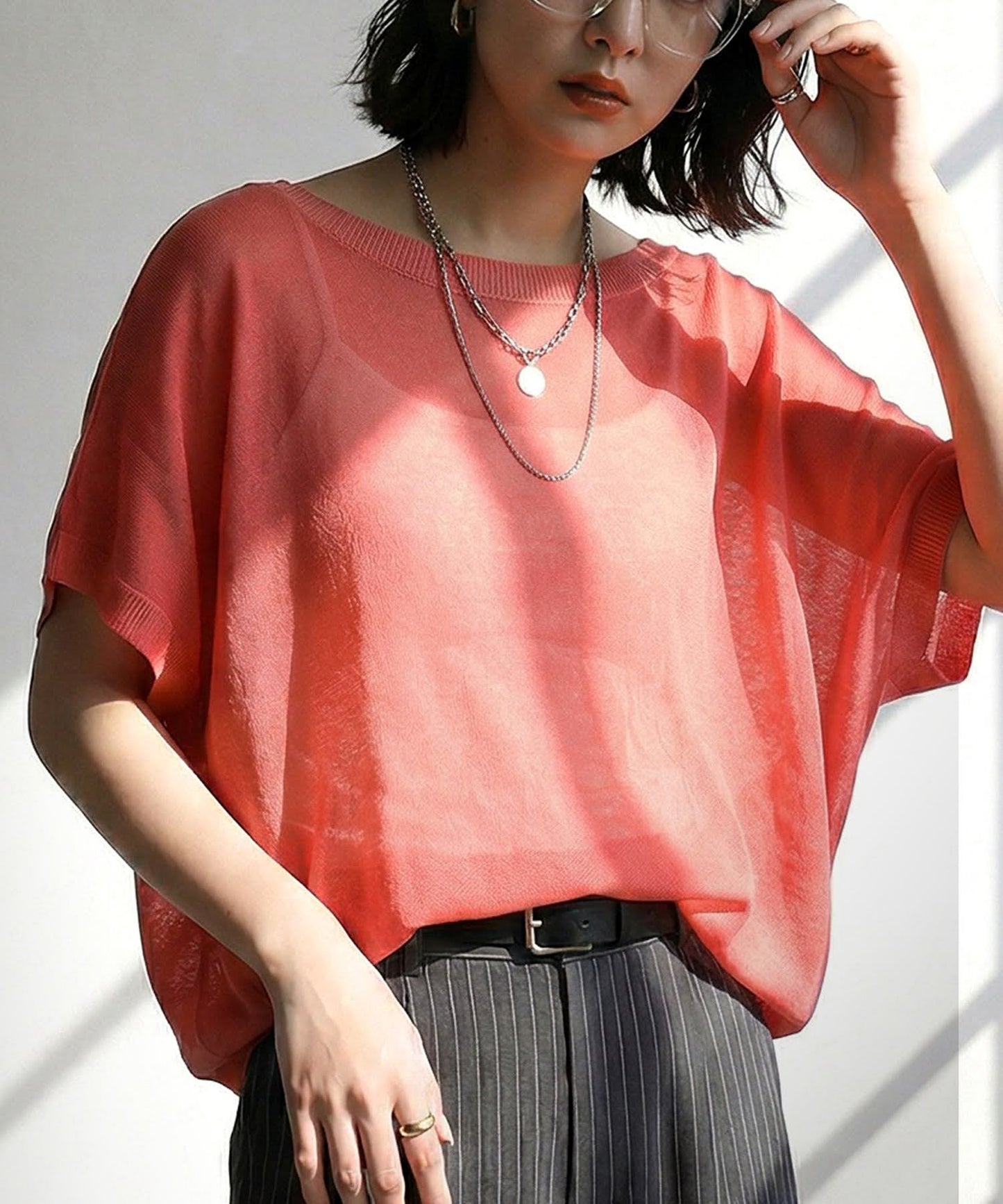V-Neck Boat Neck Sheer Dolman Knit Ladies