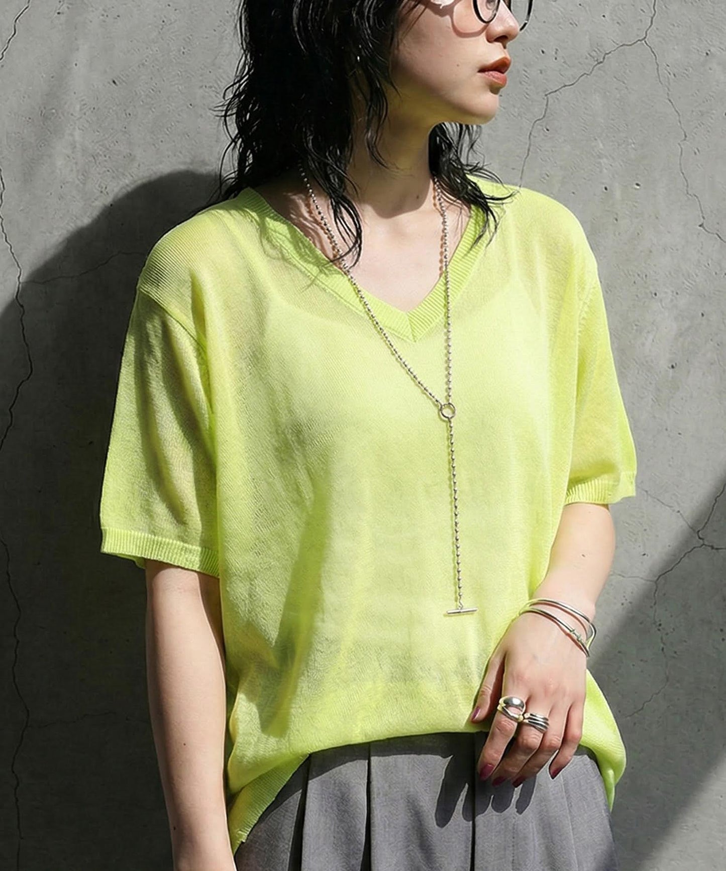 V-Neck Boat Neck Sheer Dolman Knit Ladies