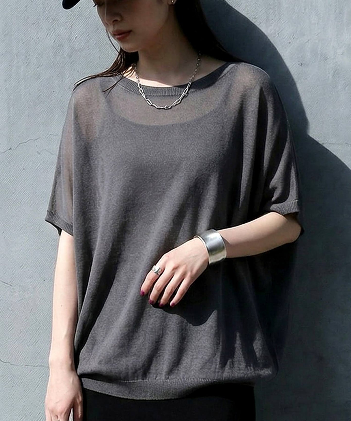 V-Neck Boat Neck Sheer Dolman Knit Ladies