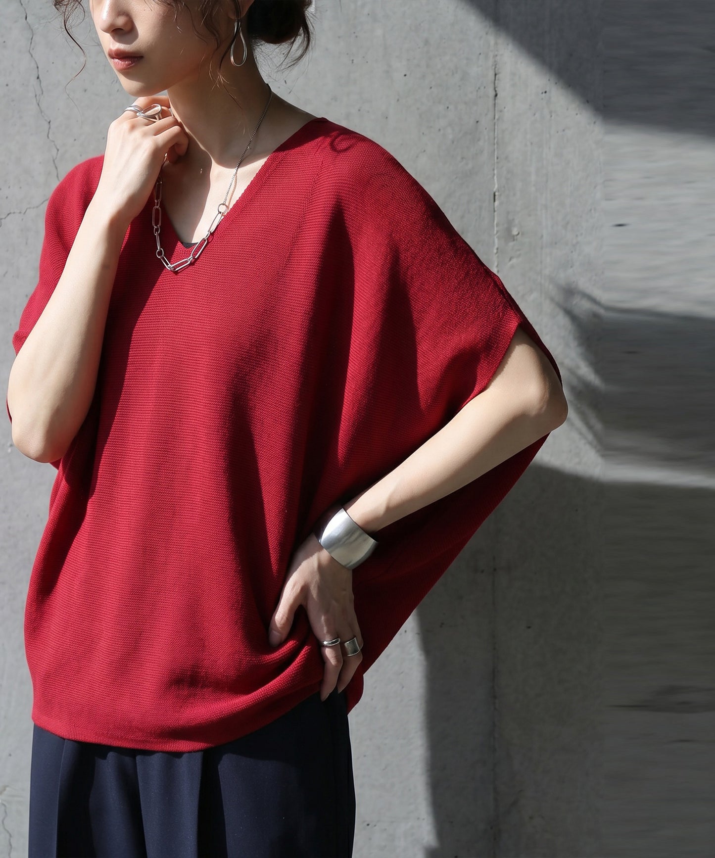 V-Neck Short-Sleeved Dolman Knit Ladies