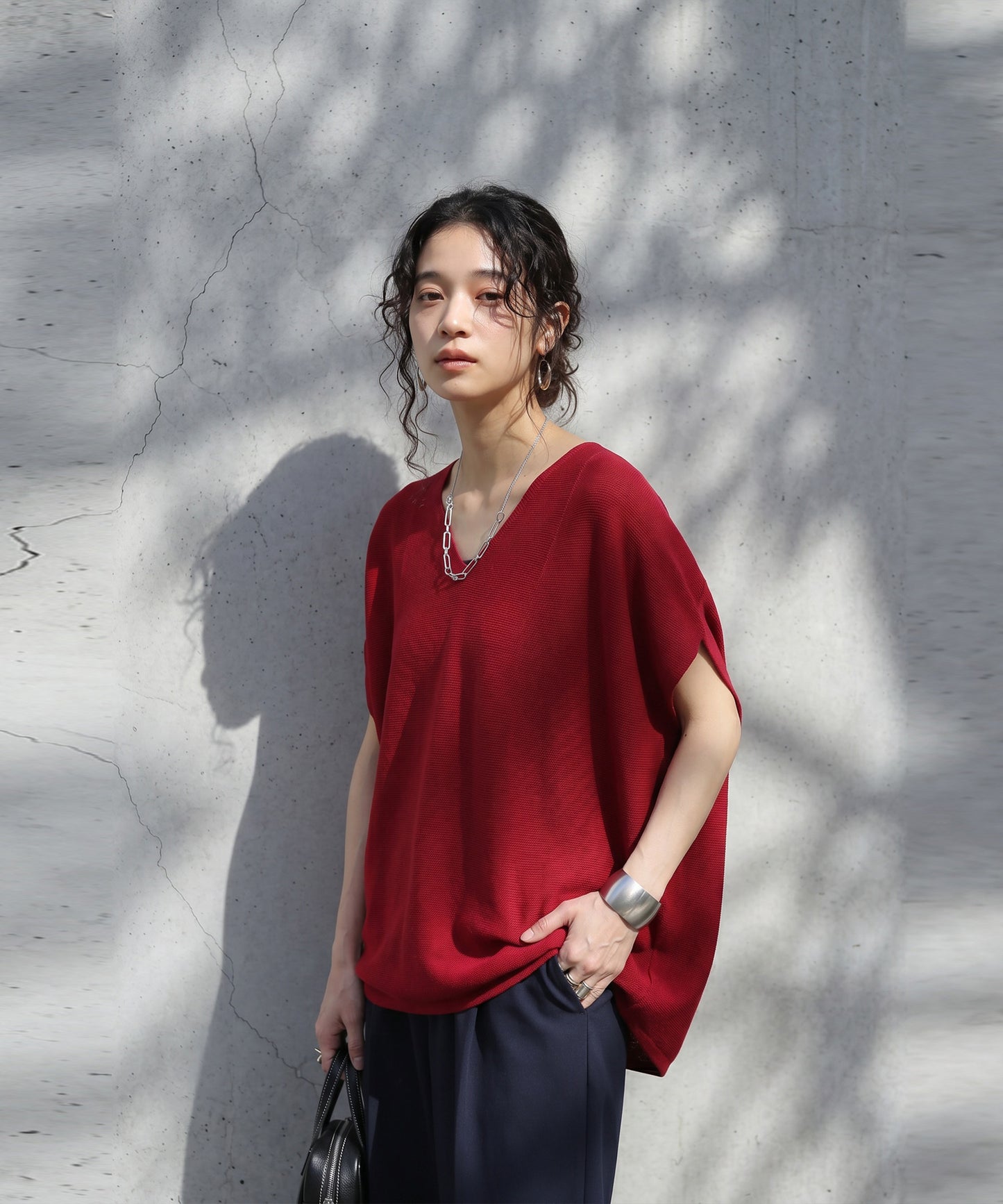 V-Neck Short-Sleeved Dolman Knit Ladies