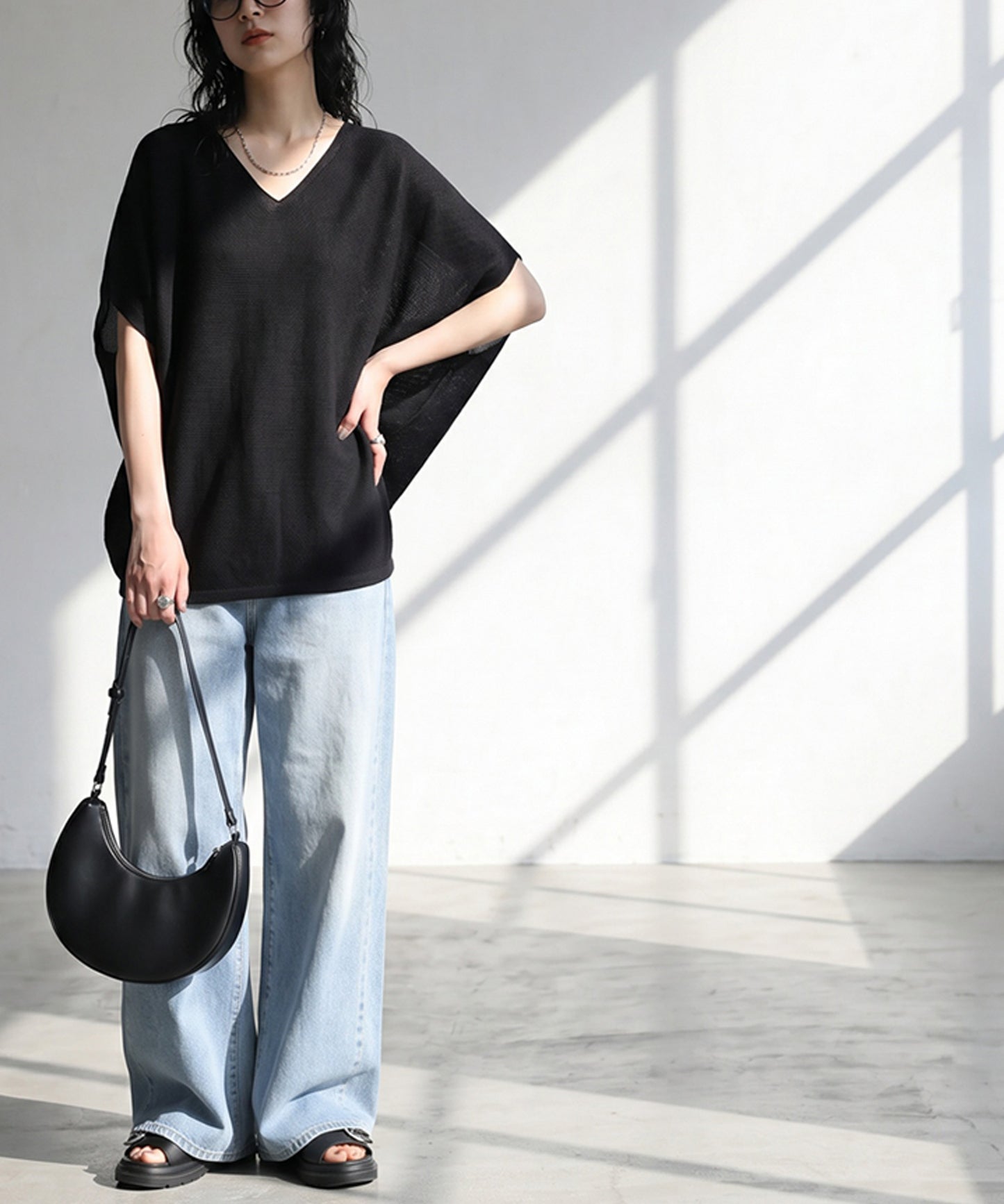 V-Neck Short-Sleeved Dolman Knit Ladies