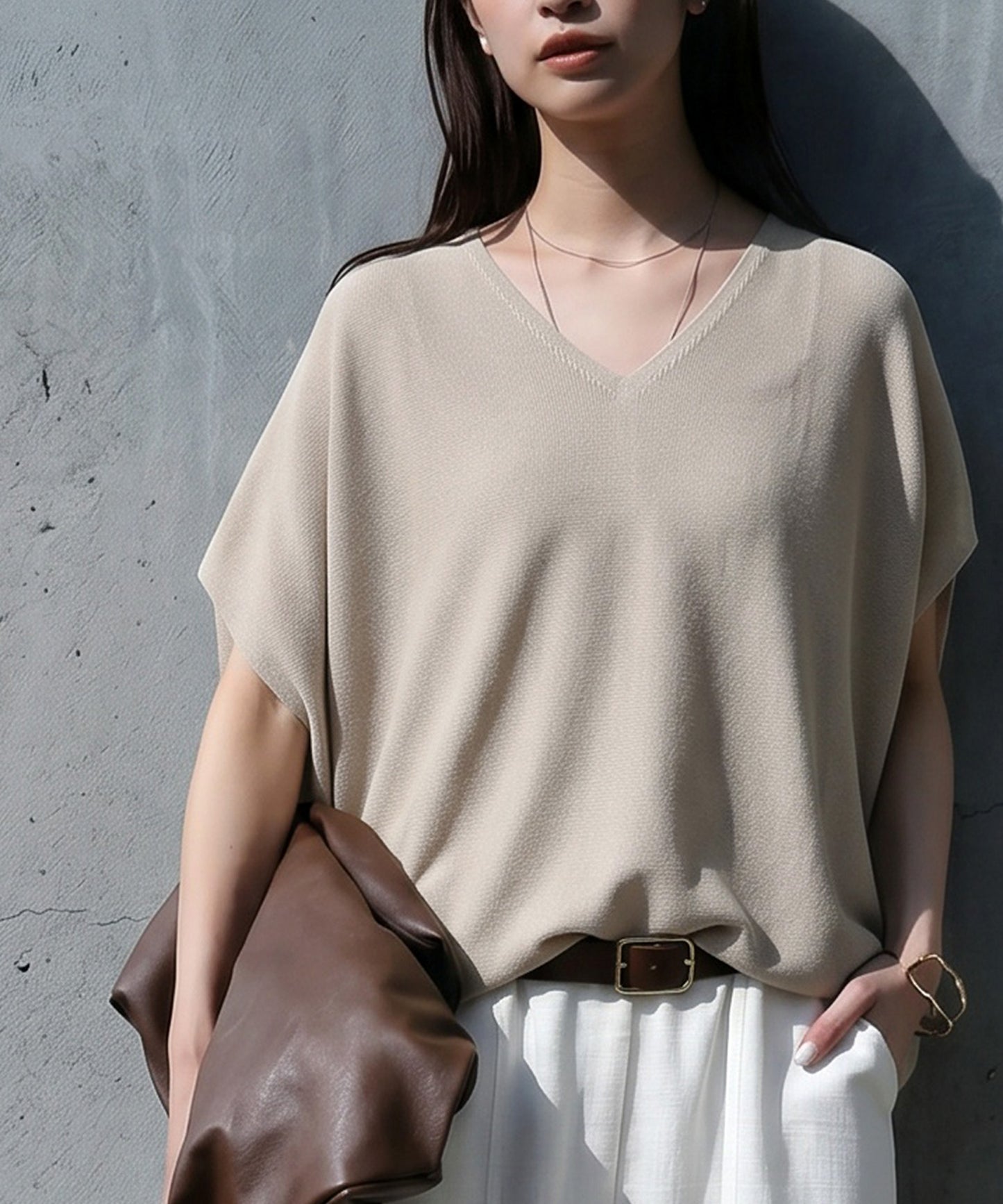 V-Neck Short-Sleeved Dolman Knit Ladies