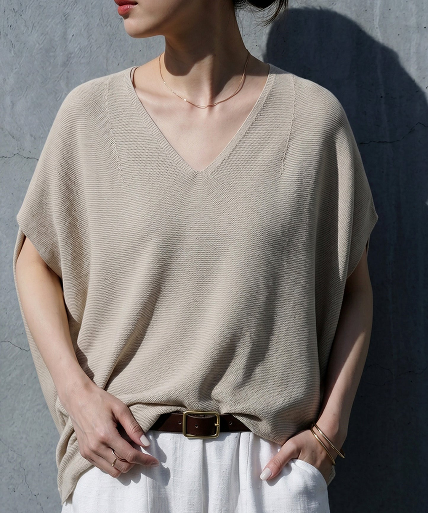 V-Neck Short-Sleeved Dolman Knit Ladies