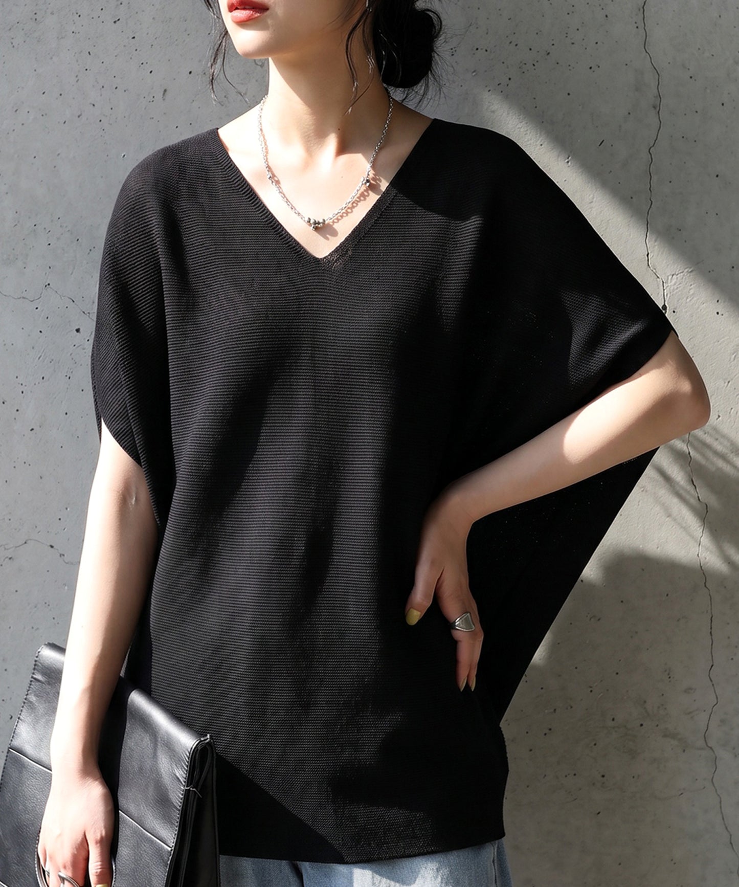 V-Neck Short-Sleeved Dolman Knit Ladies