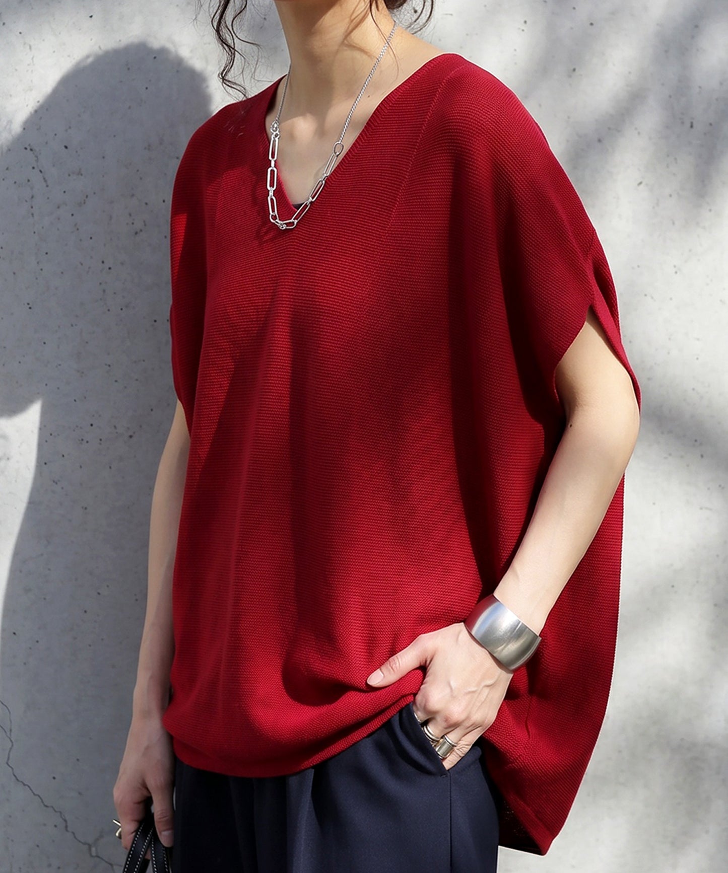 V-Neck Short-Sleeved Dolman Knit Ladies