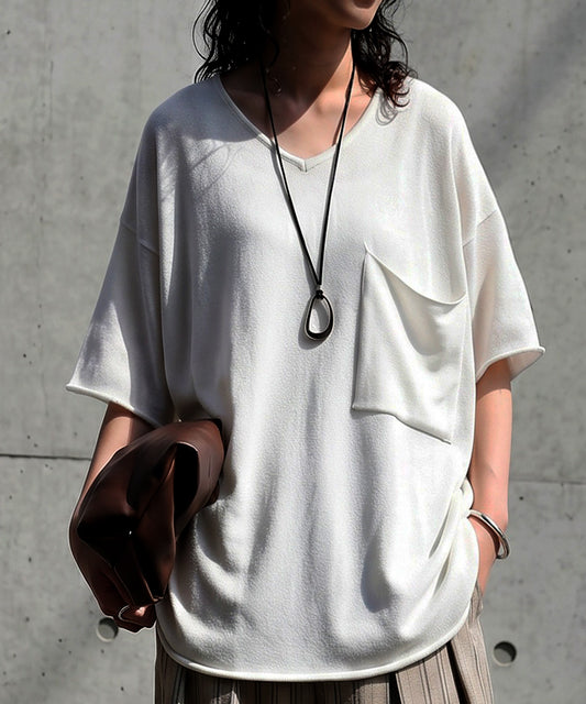 V-Neck Sheer Knit T-Shirt Ladies