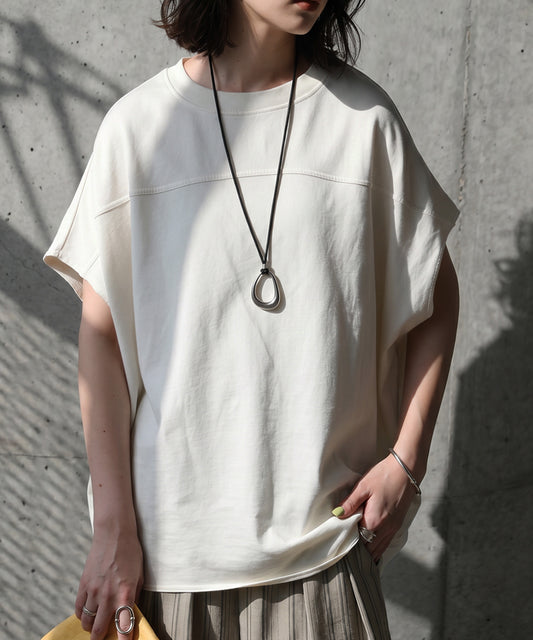100% Cotton Short-Sleeve Plain Crew Neck Cut And Sewn Top Ladies