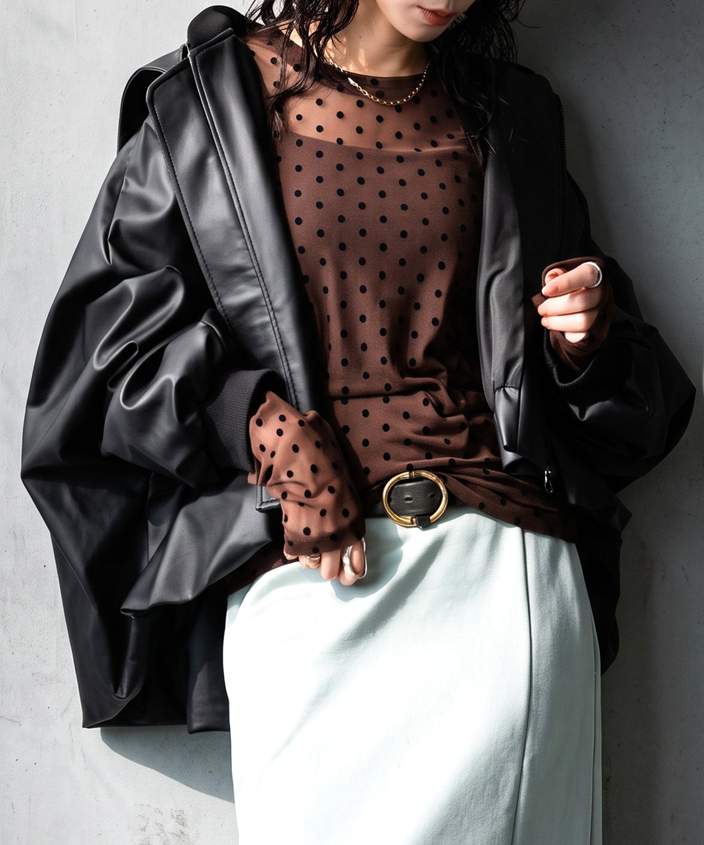 Polka Dot Sheer Layered Cut And Sew Top Ladies