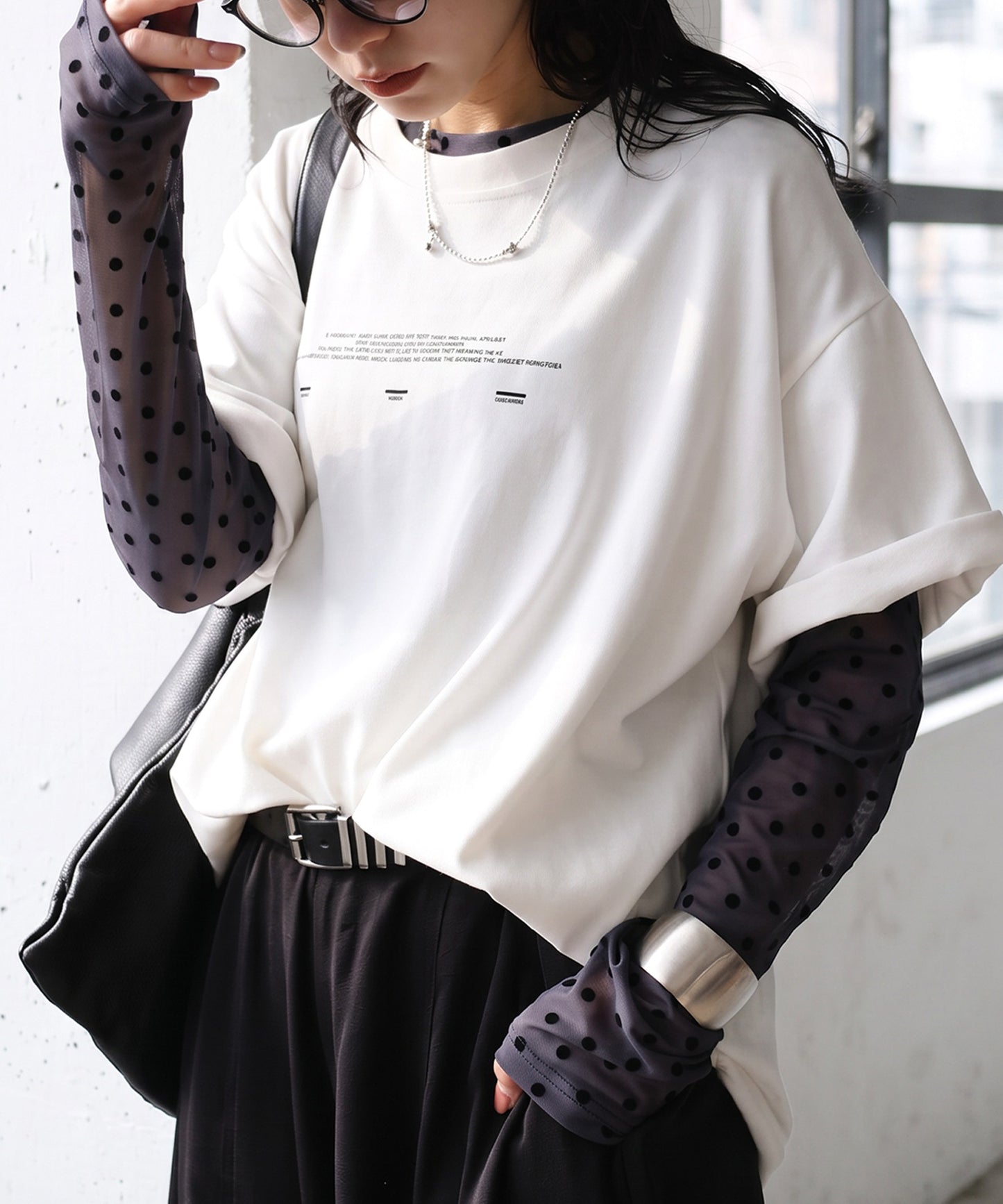 Polka Dot Sheer Layered Cut And Sew Top Ladies