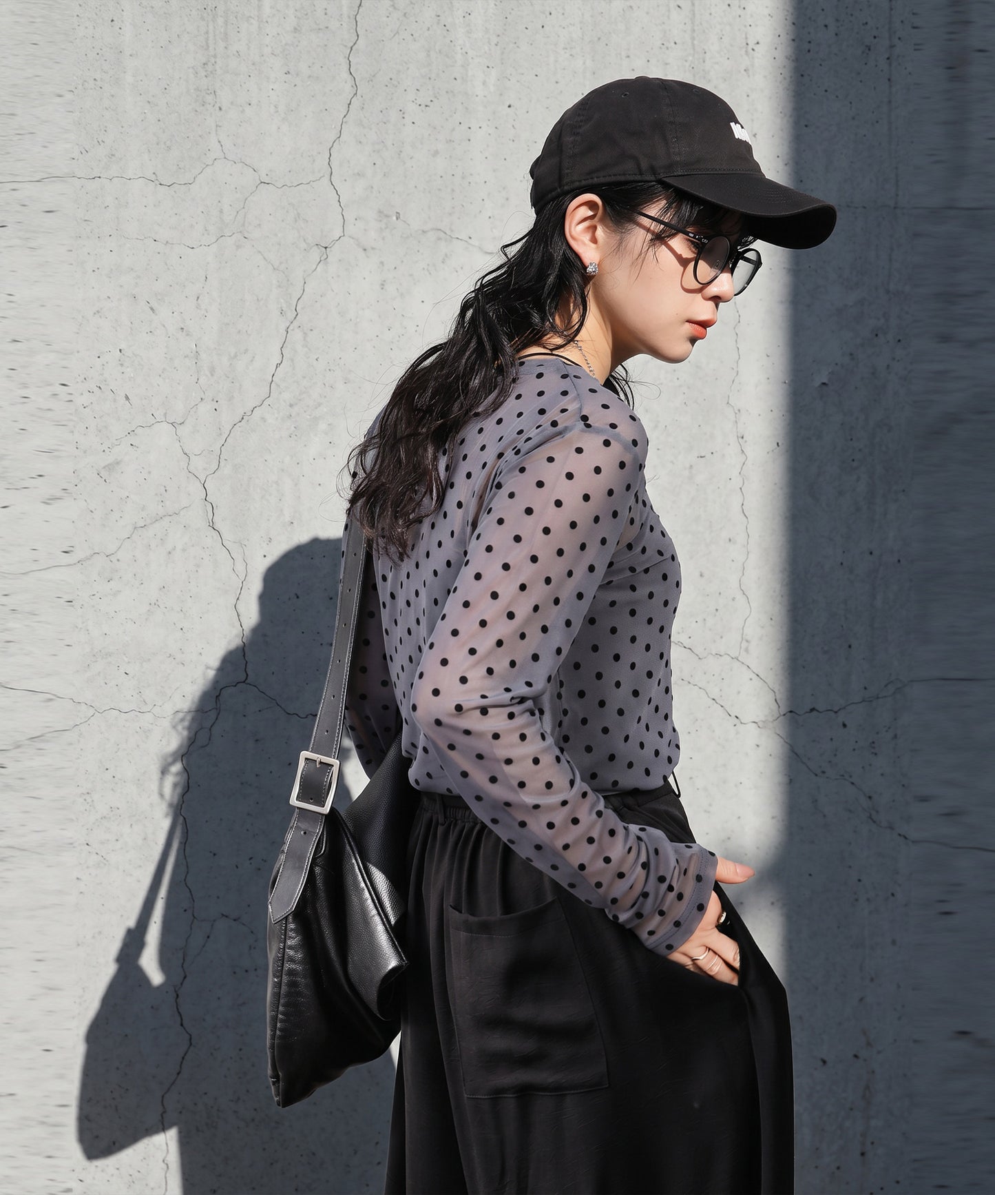 Polka Dot Sheer Layered Cut And Sew Top Ladies