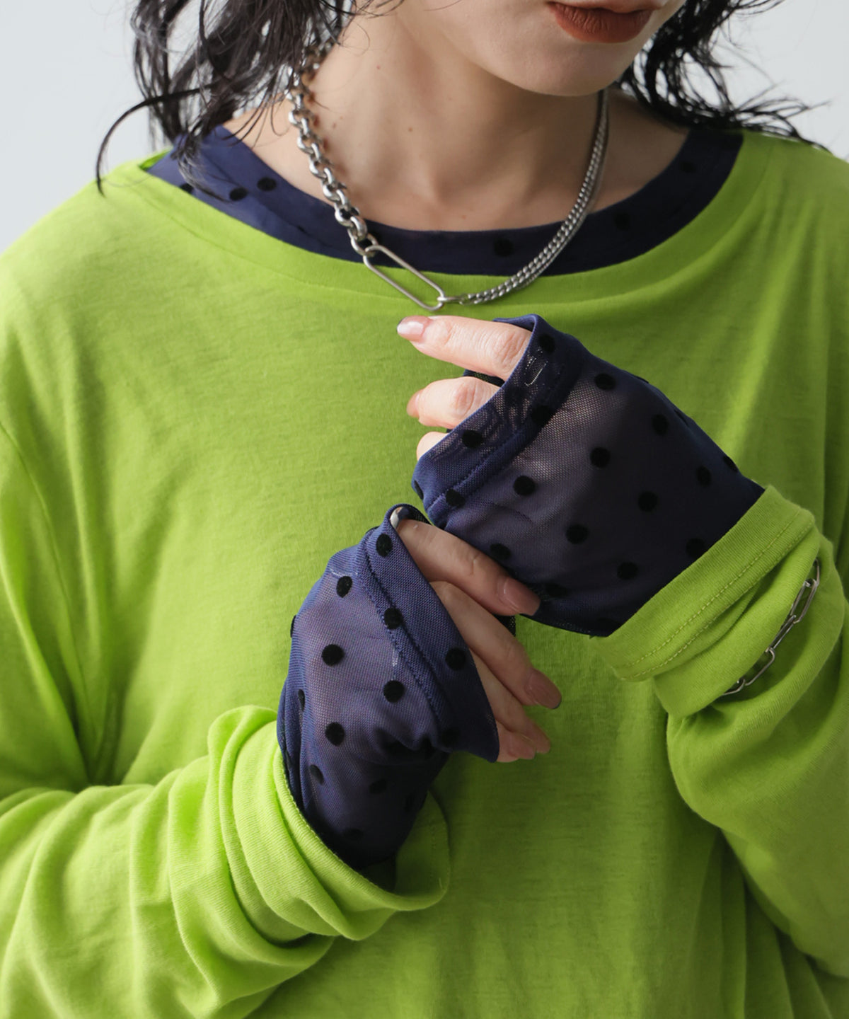 Polka Dot Sheer Layered Cut And Sew Top Ladies