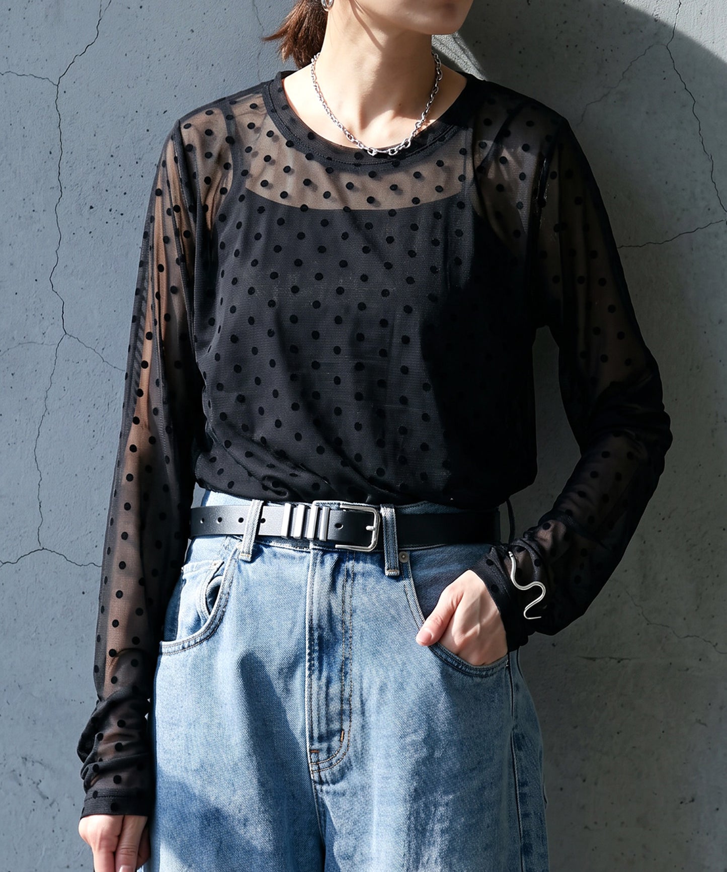 Polka Dot Sheer Layered Cut And Sew Top Ladies
