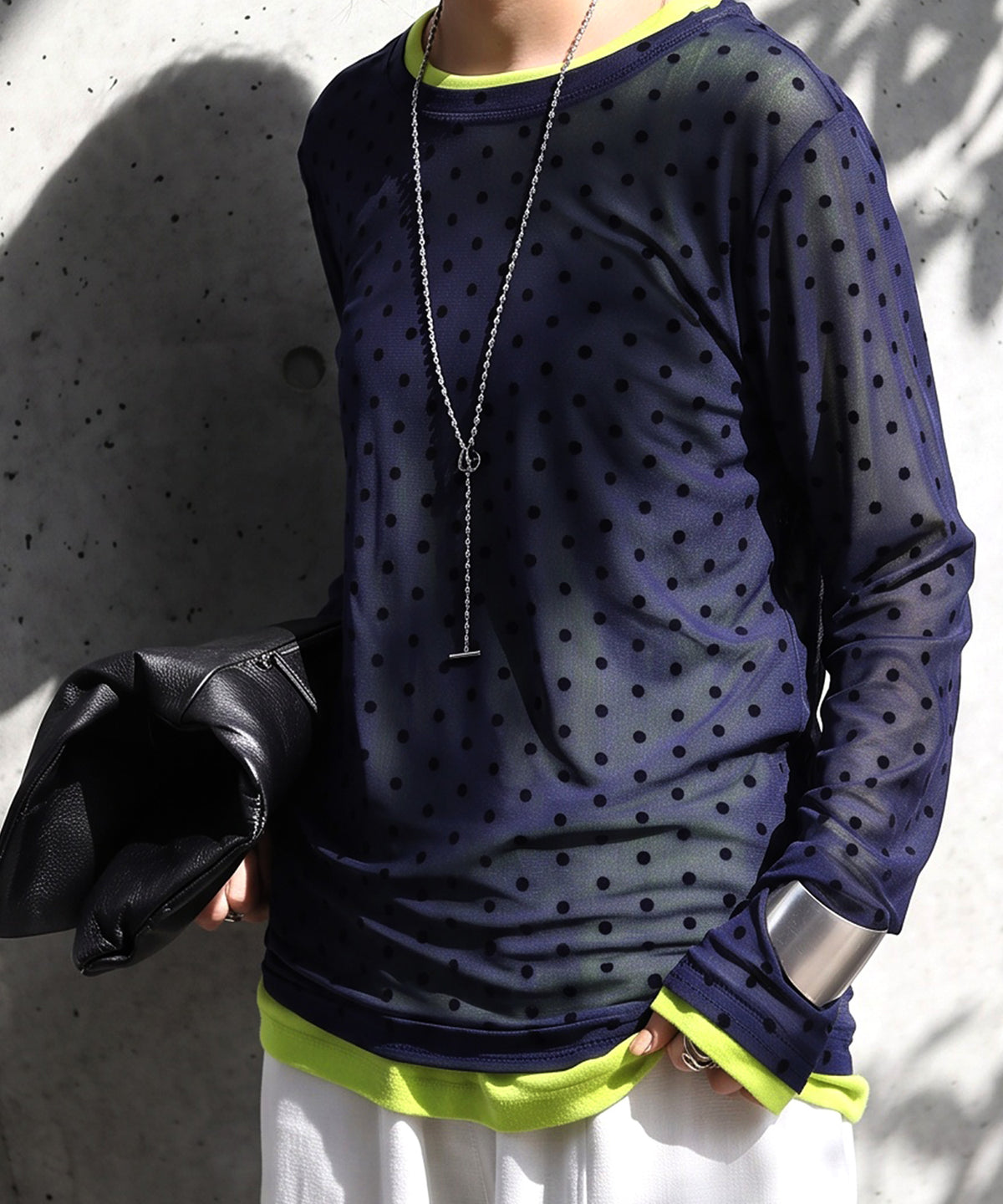 Polka Dot Sheer Layered Cut And Sew Top Ladies