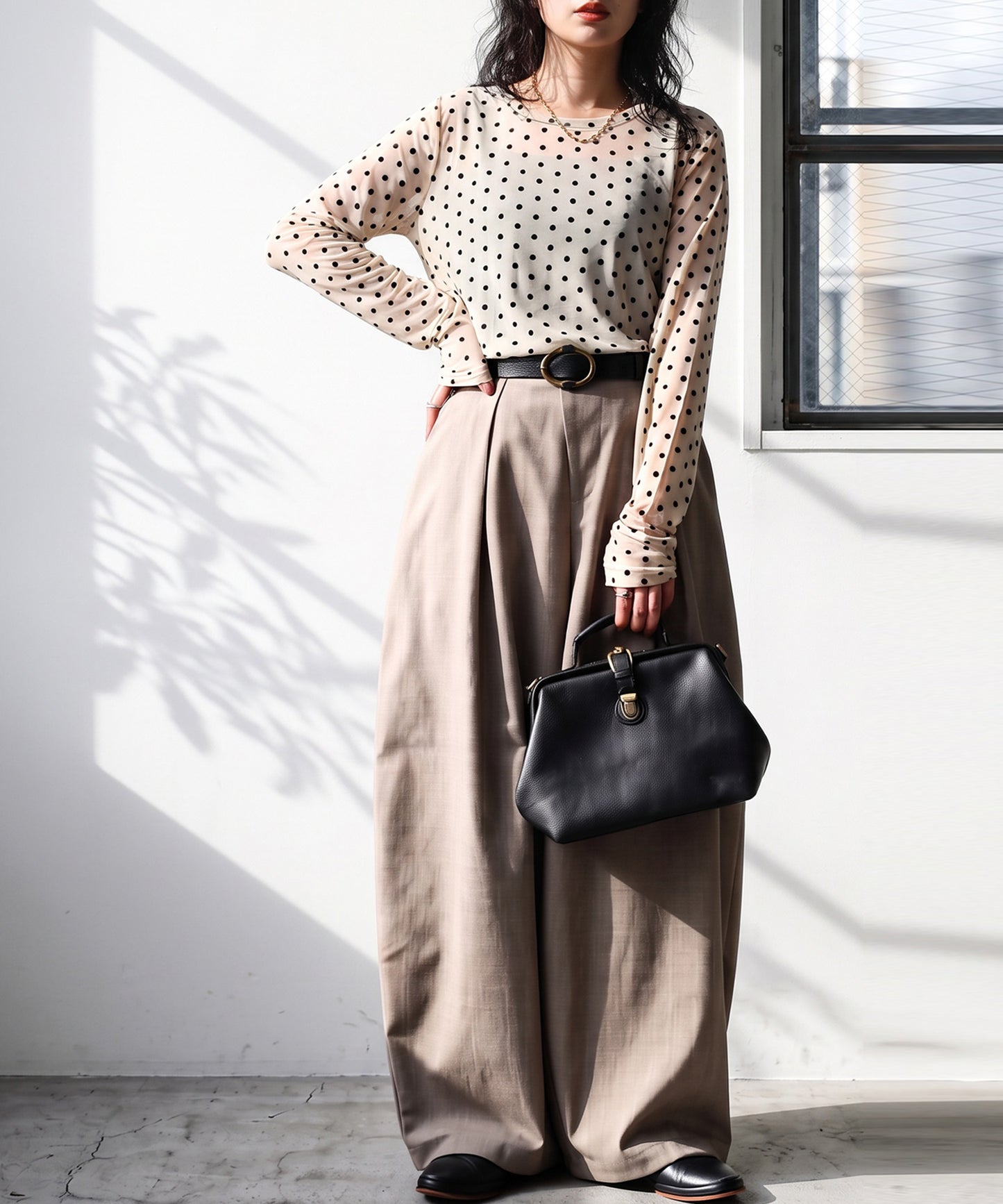 Polka Dot Sheer Layered Cut And Sew Top Ladies