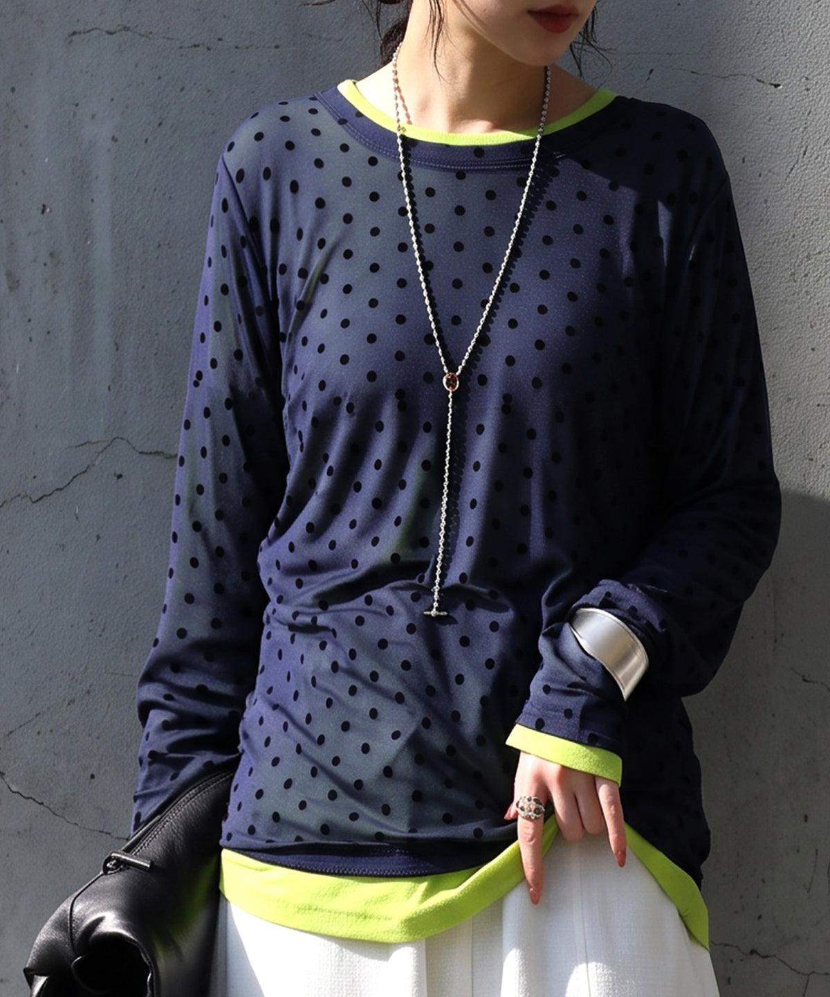 Polka Dot Sheer Layered Cut And Sew Top Ladies