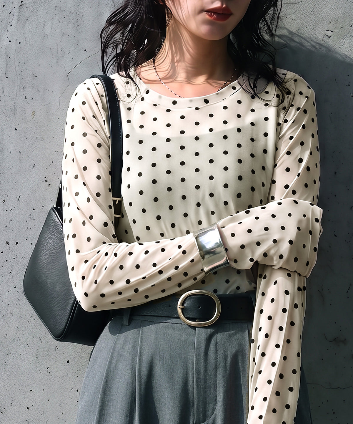Polka Dot Sheer Layered Cut And Sew Top Ladies