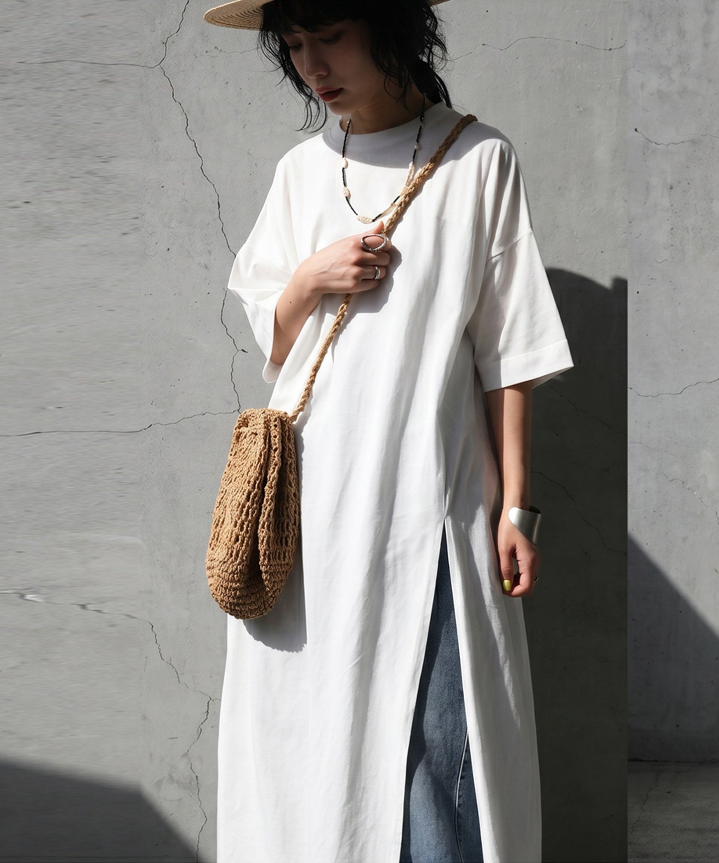 Sweat-Stain Resistant 100% Cotton Crew Neck Long Dress Ladies