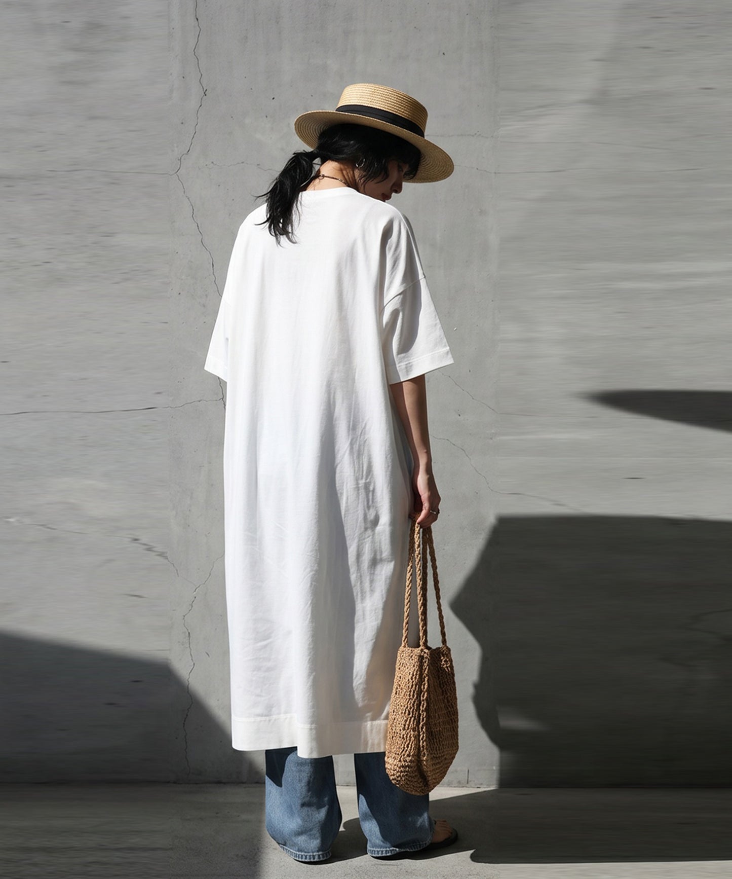 Sweat-Stain Resistant 100% Cotton Crew Neck Long Dress Ladies