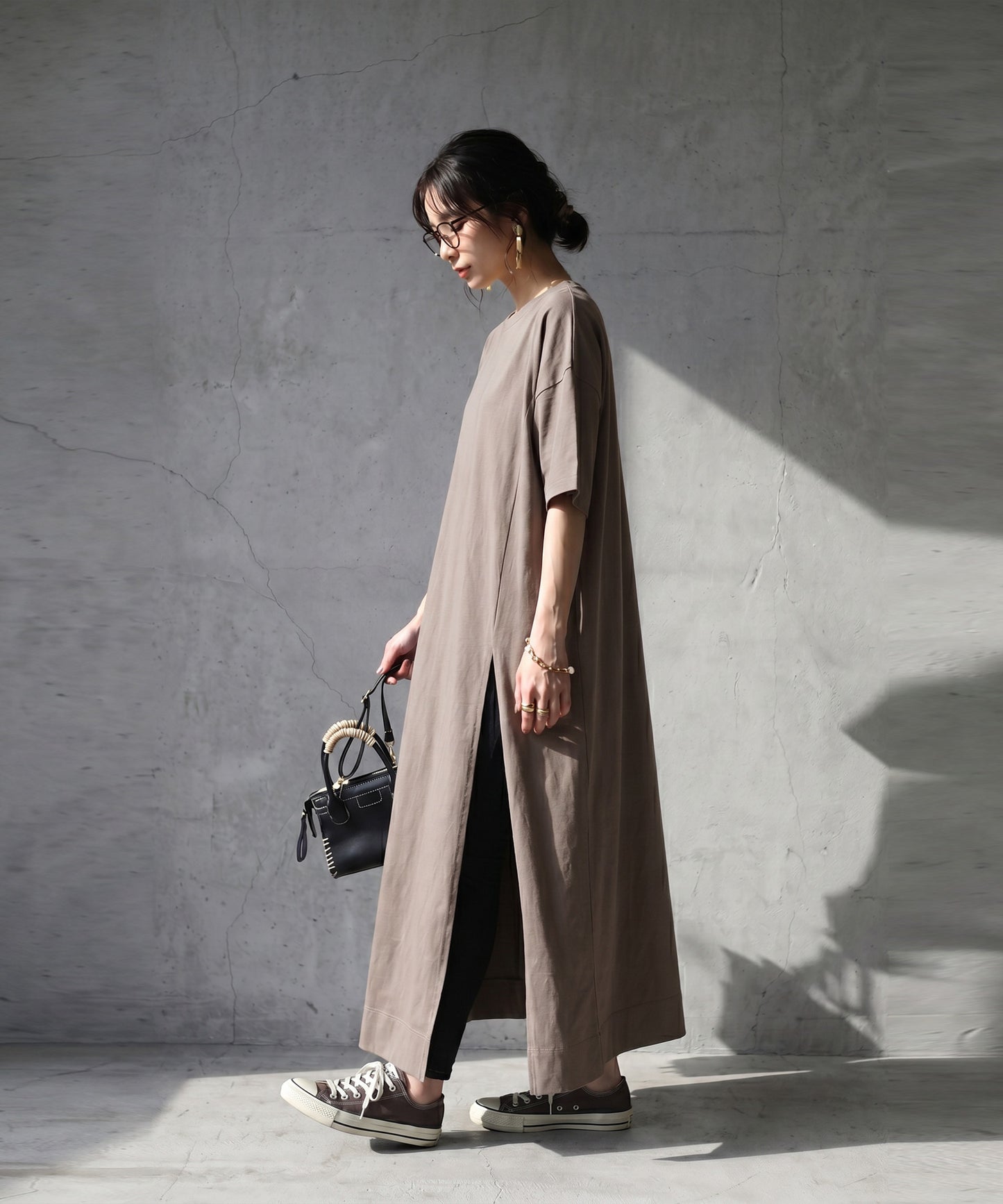 Sweat-Stain Resistant 100% Cotton Crew Neck Long Dress Ladies