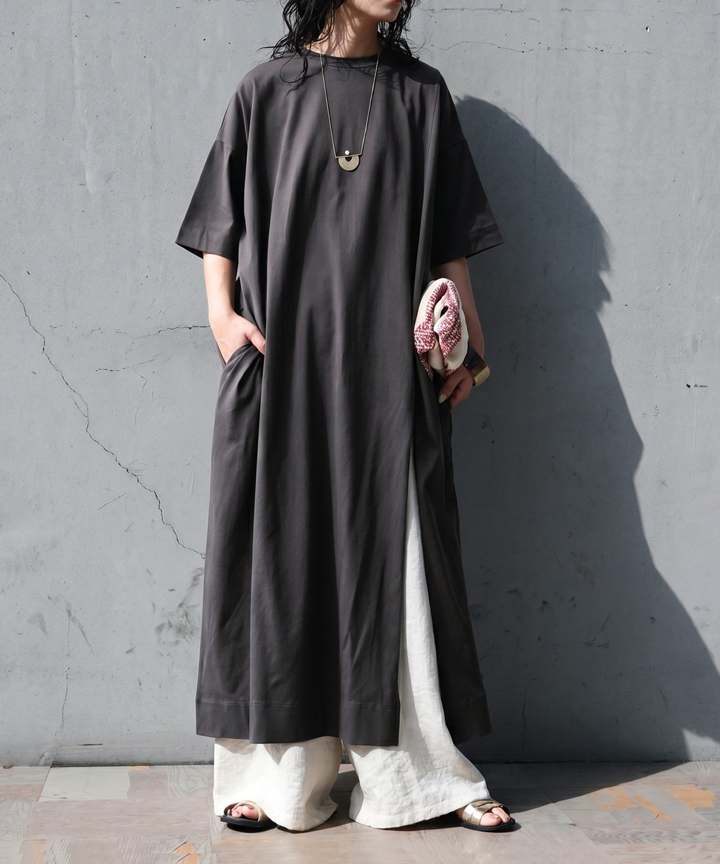 Sweat-Stain Resistant 100% Cotton Crew Neck Long Dress Ladies