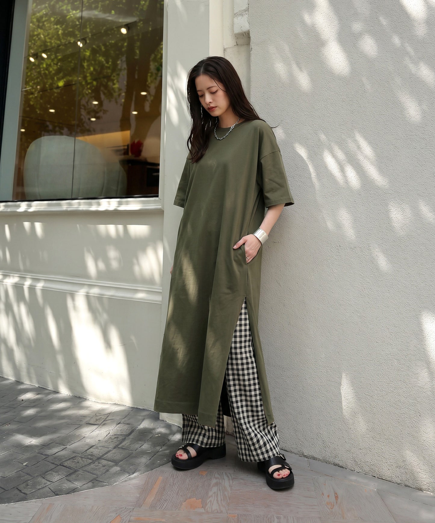 Sweat-Stain Resistant 100% Cotton Crew Neck Long Dress Ladies