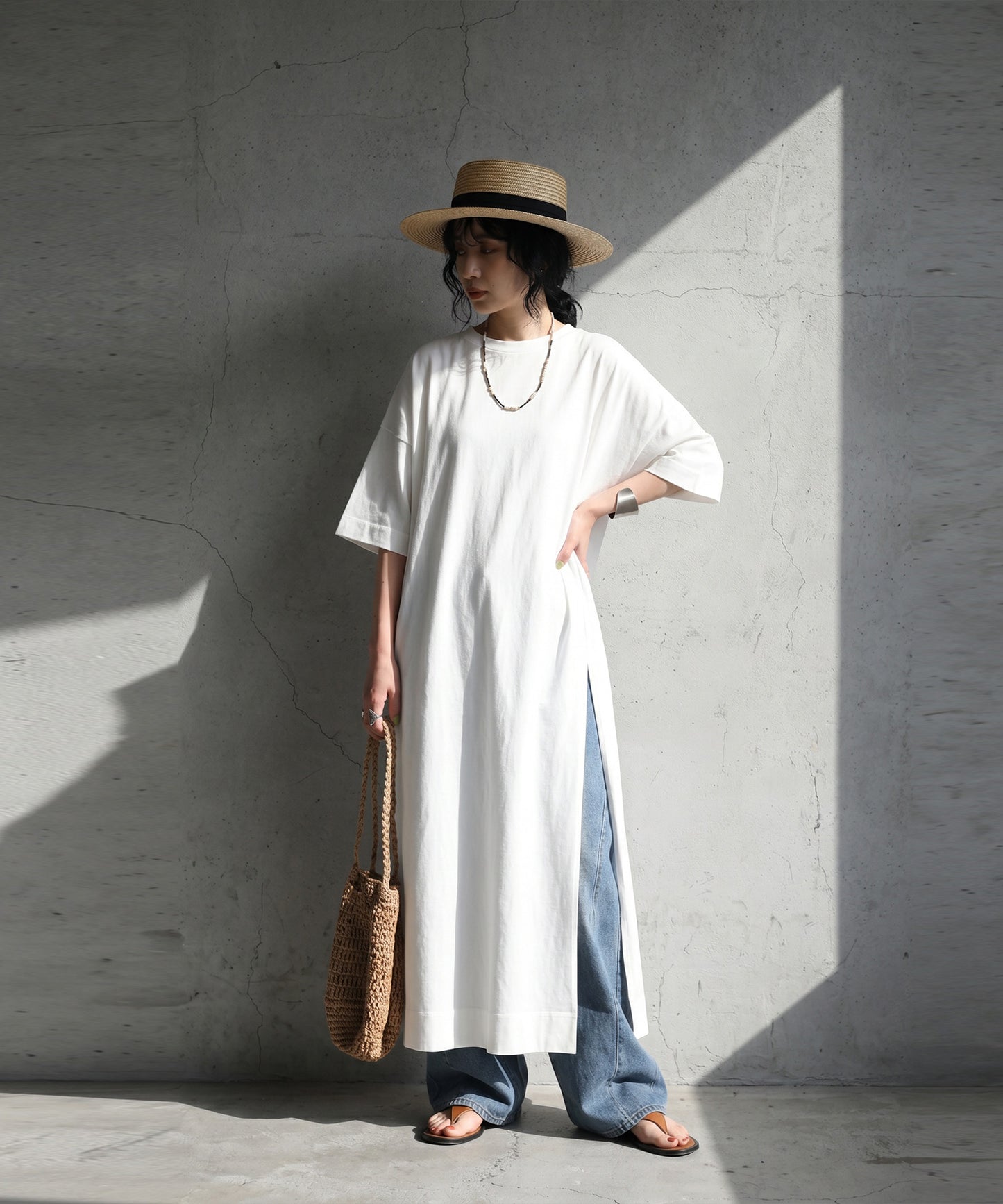 Sweat-Stain Resistant 100% Cotton Crew Neck Long Dress Ladies