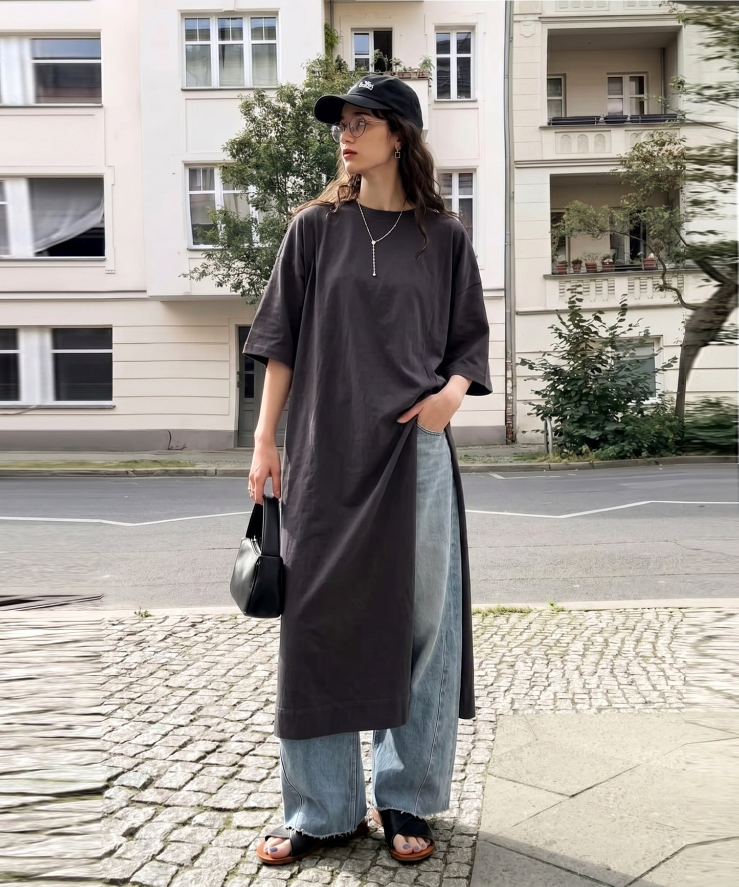 Sweat-Stain Resistant 100% Cotton Crew Neck Long Dress Ladies
