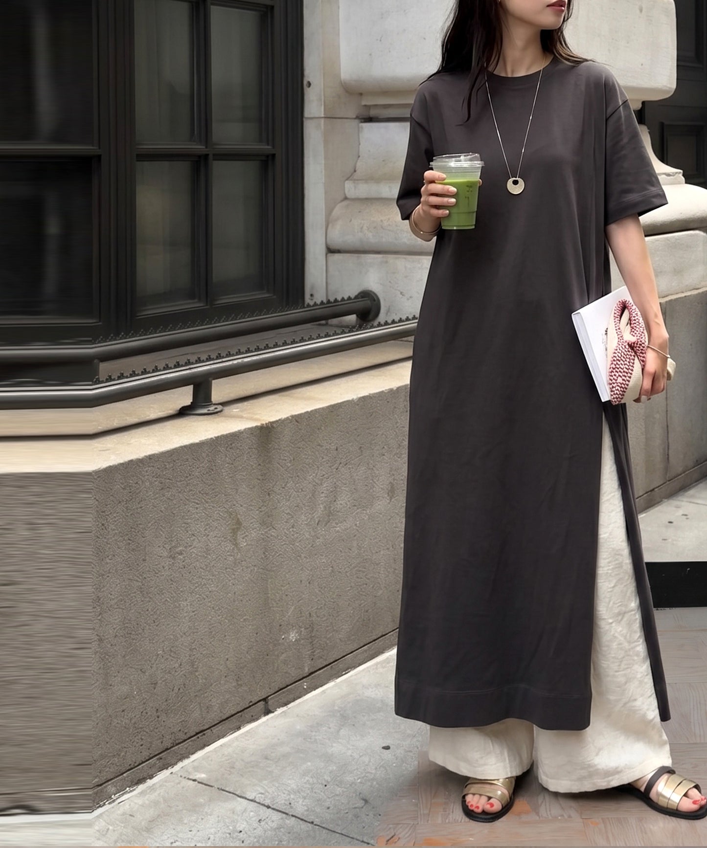 Sweat-Stain Resistant 100% Cotton Crew Neck Long Dress Ladies