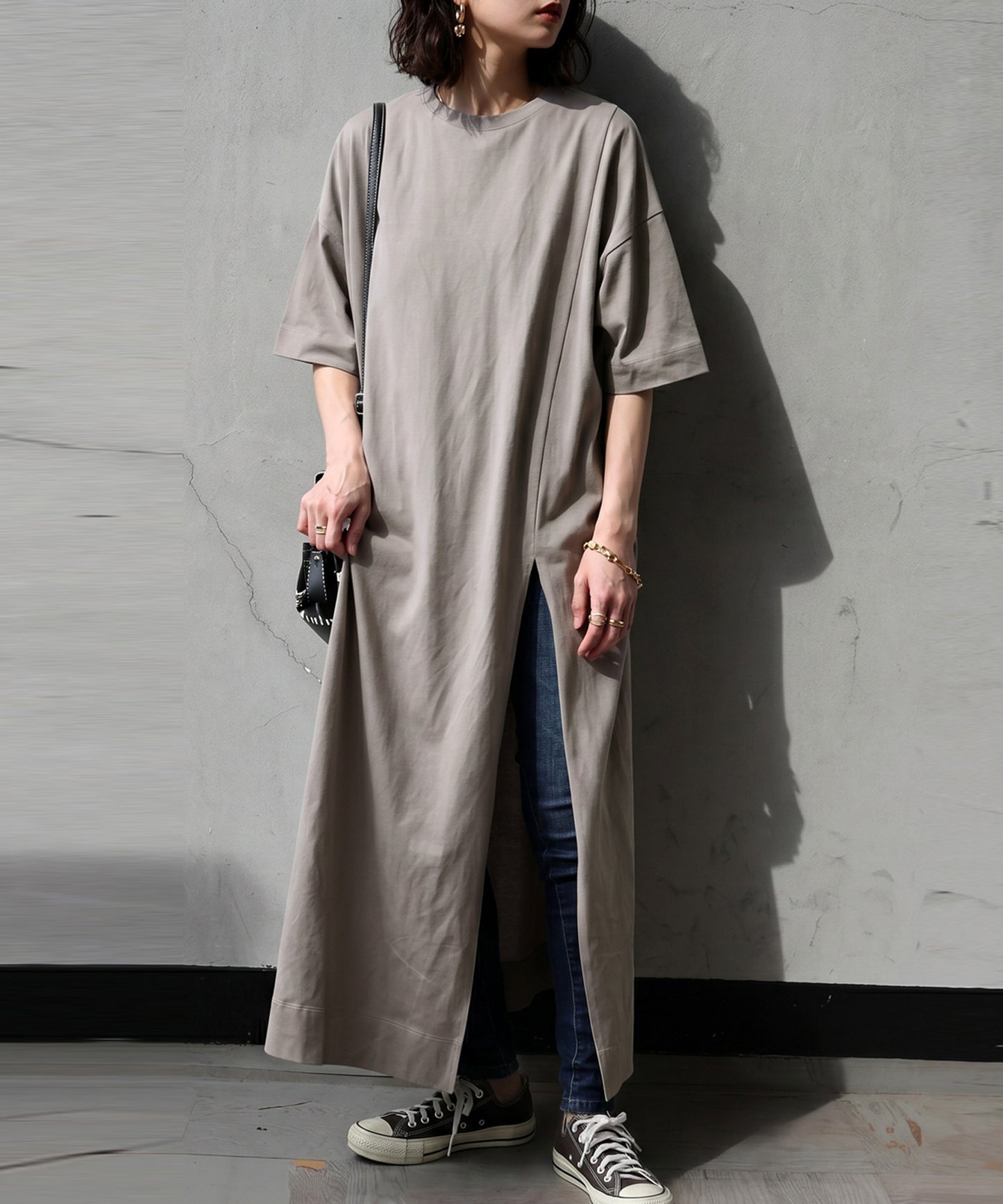 Sweat-Stain Resistant 100% Cotton Crew Neck Long Dress Ladies
