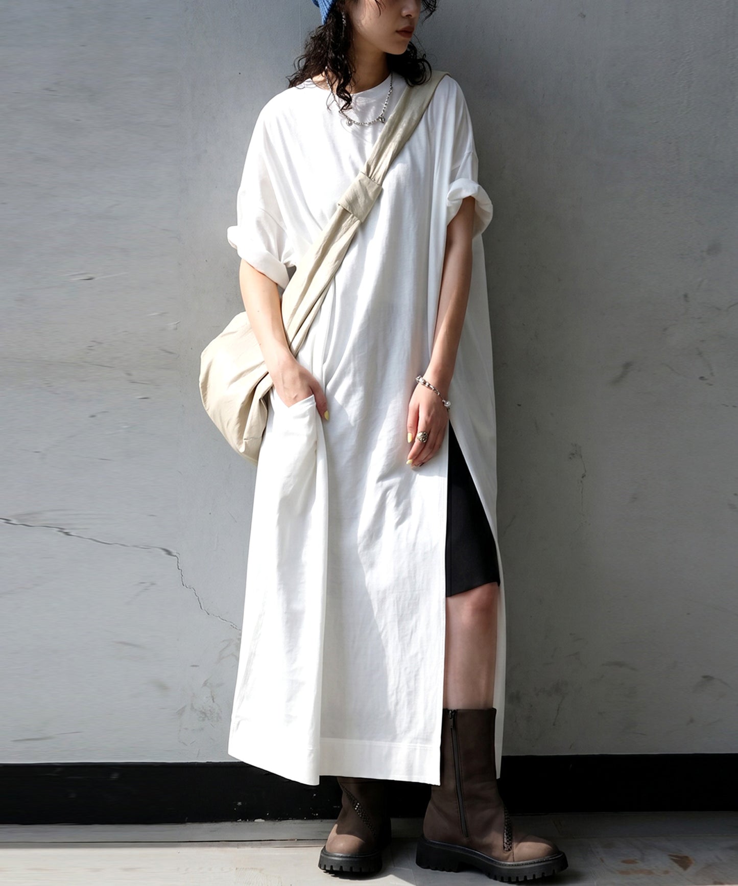 Sweat-Stain Resistant 100% Cotton Crew Neck Long Dress Ladies