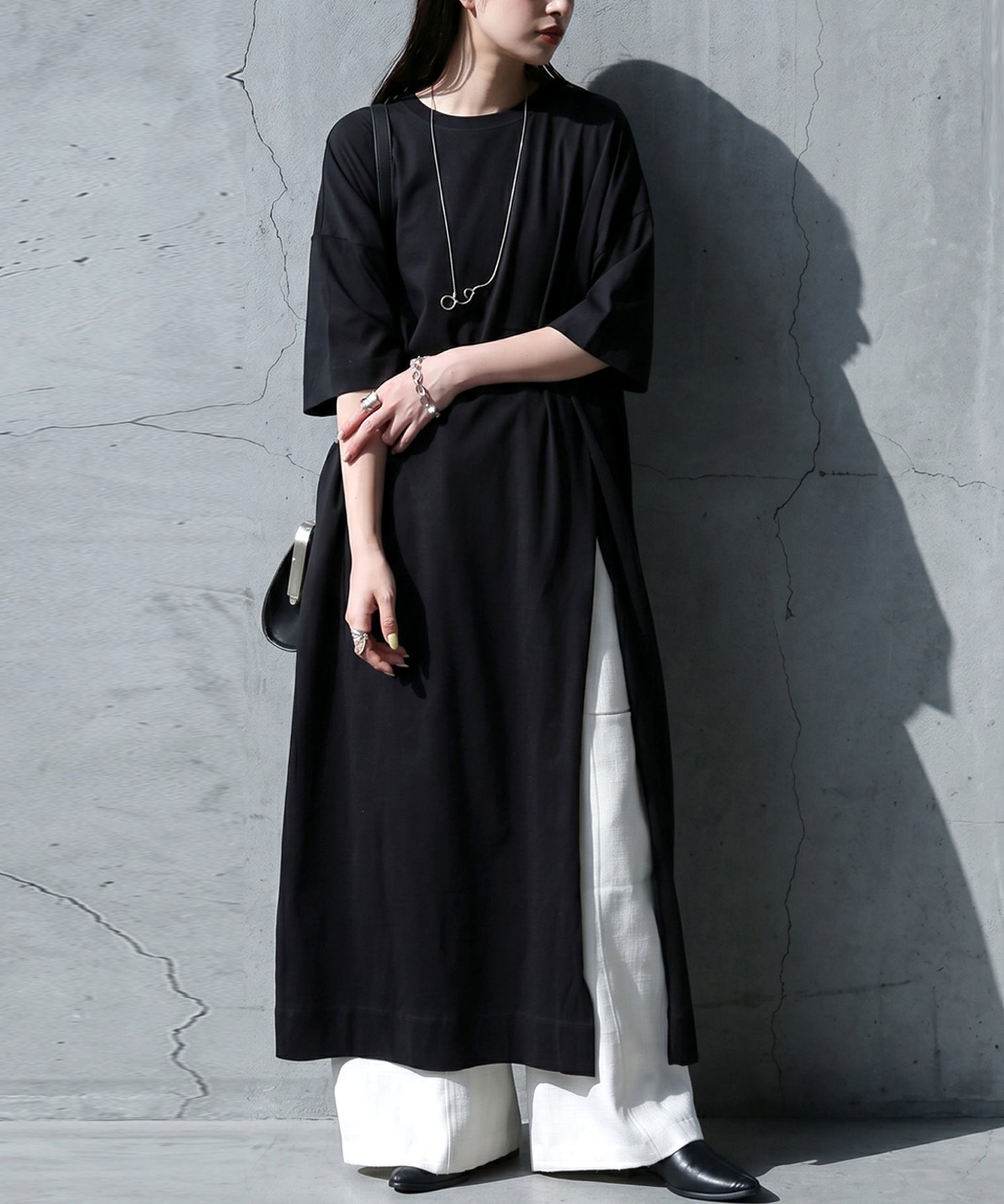 Sweat-Stain Resistant 100% Cotton Crew Neck Long Dress Ladies