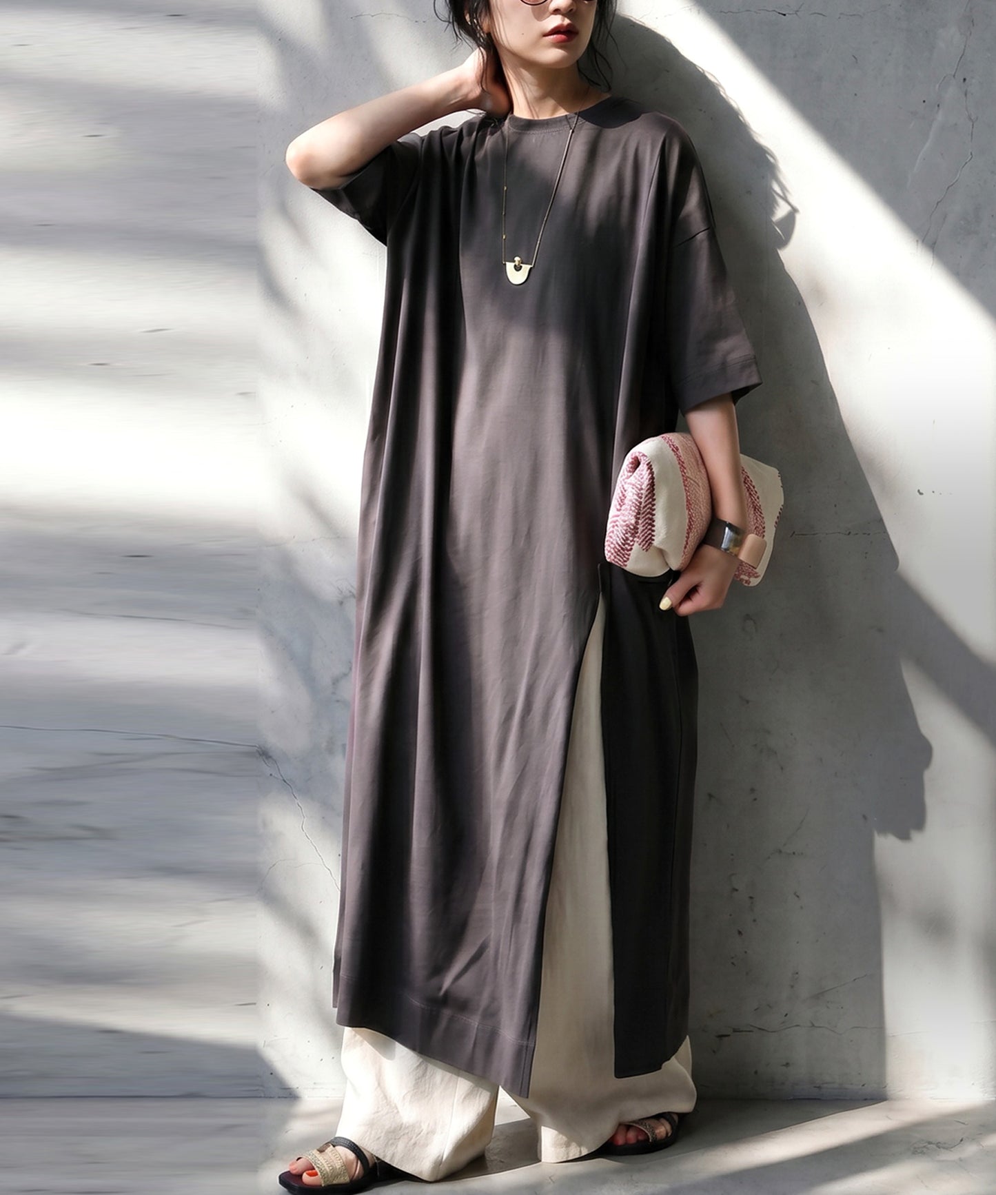 Sweat-Stain Resistant 100% Cotton Crew Neck Long Dress Ladies