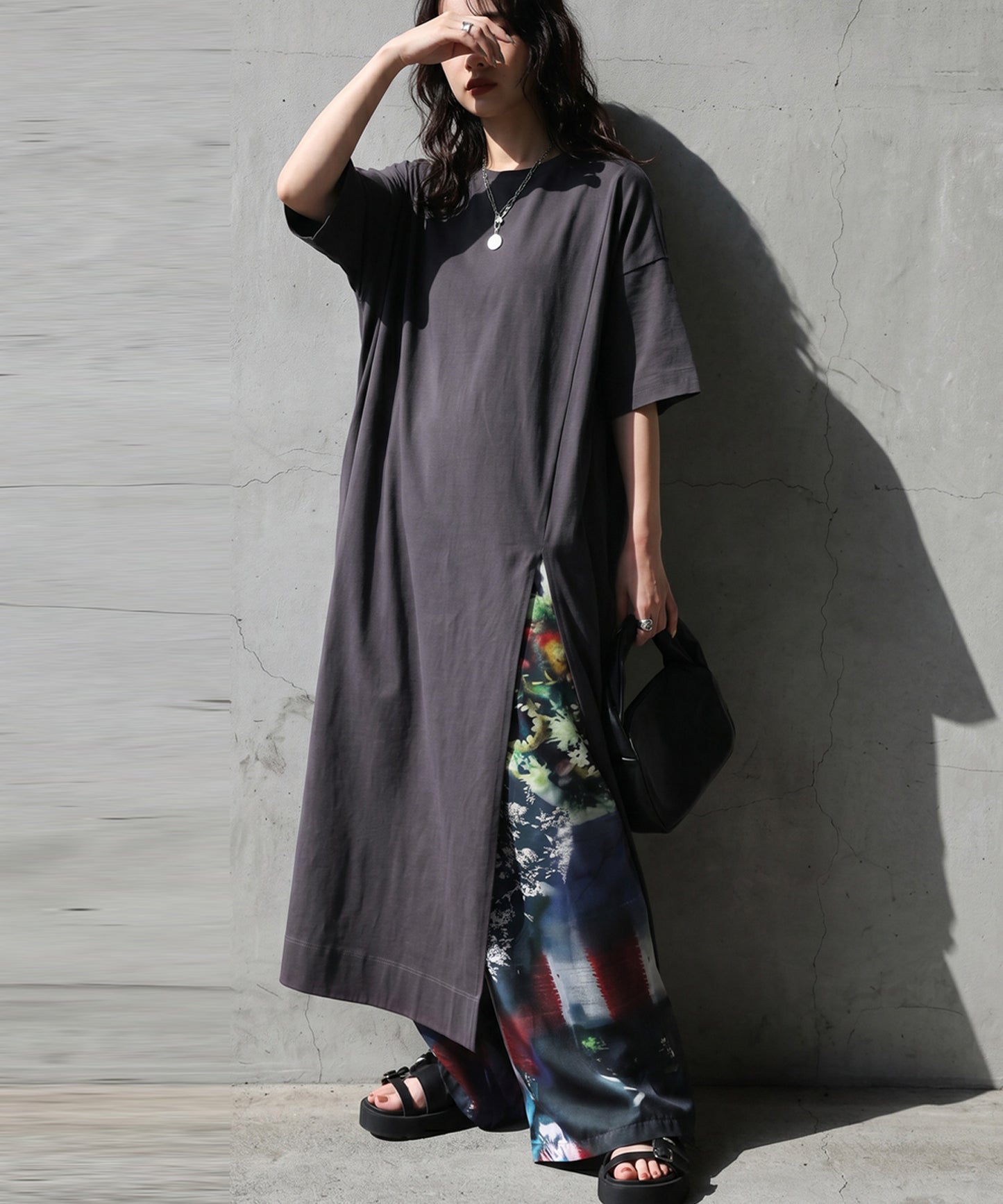 Sweat-Stain Resistant 100% Cotton Crew Neck Long Dress Ladies
