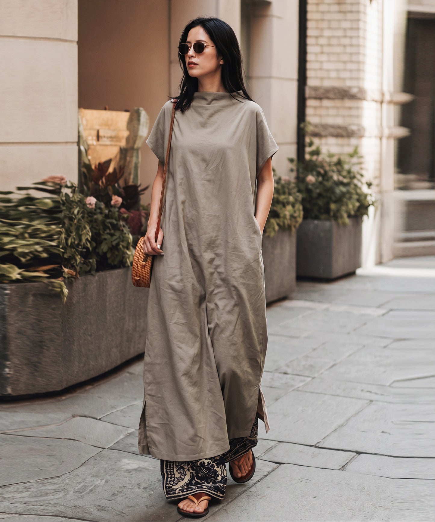 100% Cotton Bottleneck Wrench Sleeve Dress Ladies