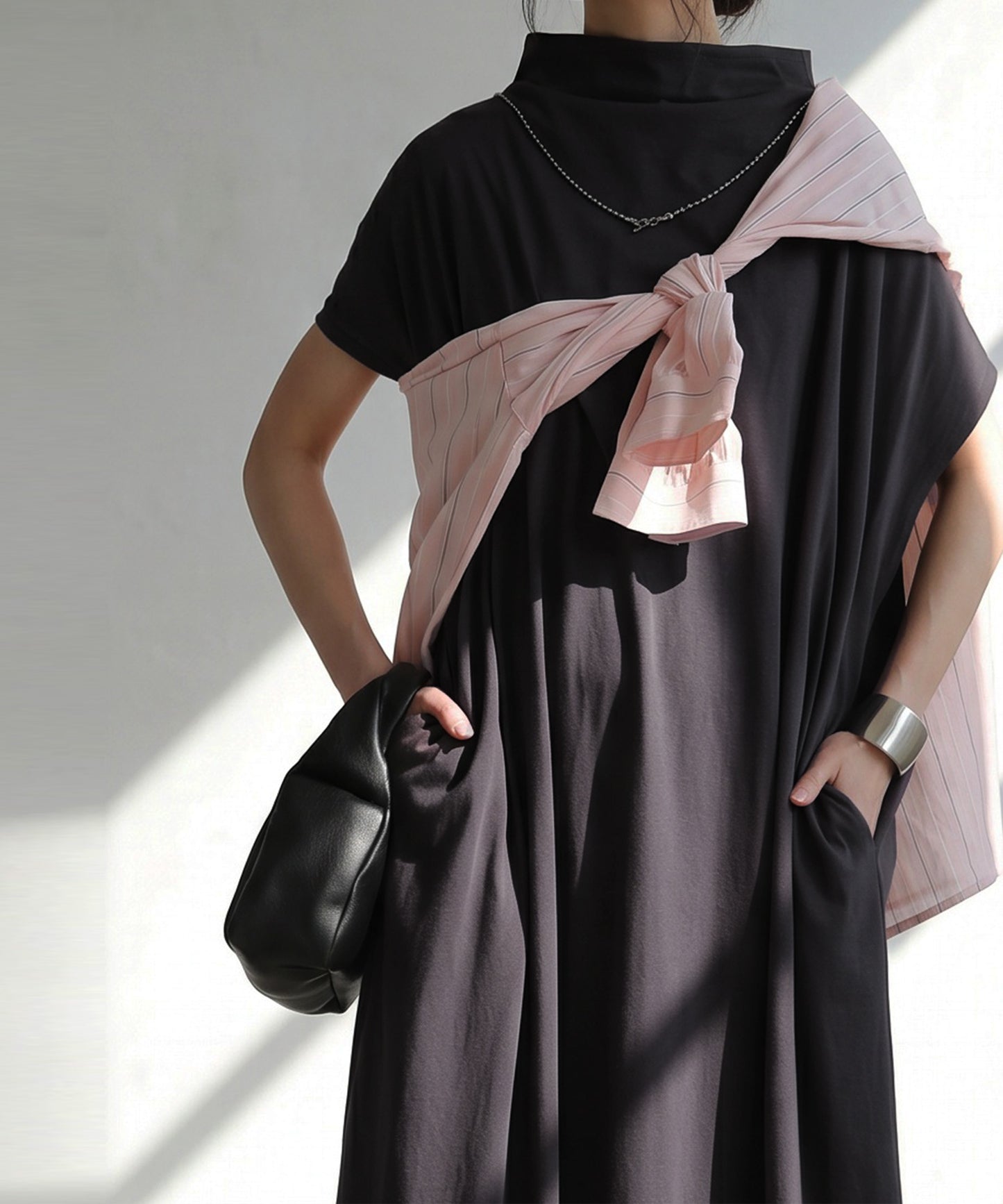 100% Cotton Bottleneck Wrench Sleeve Dress Ladies