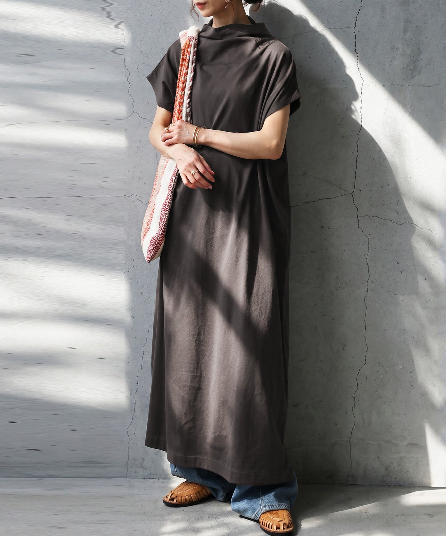 100% Cotton Bottleneck Wrench Sleeve Dress Ladies