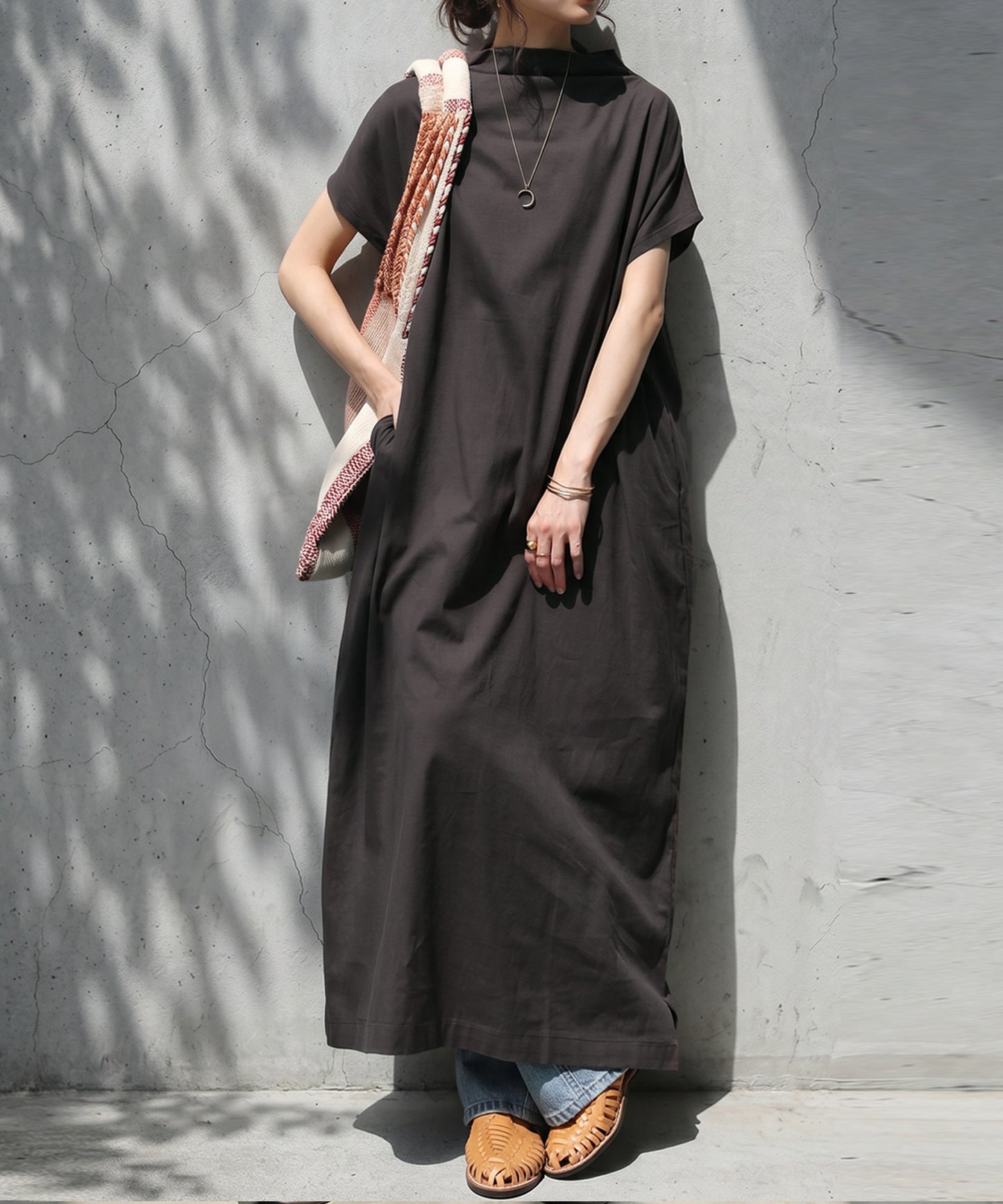 100% Cotton Bottleneck Wrench Sleeve Dress Ladies