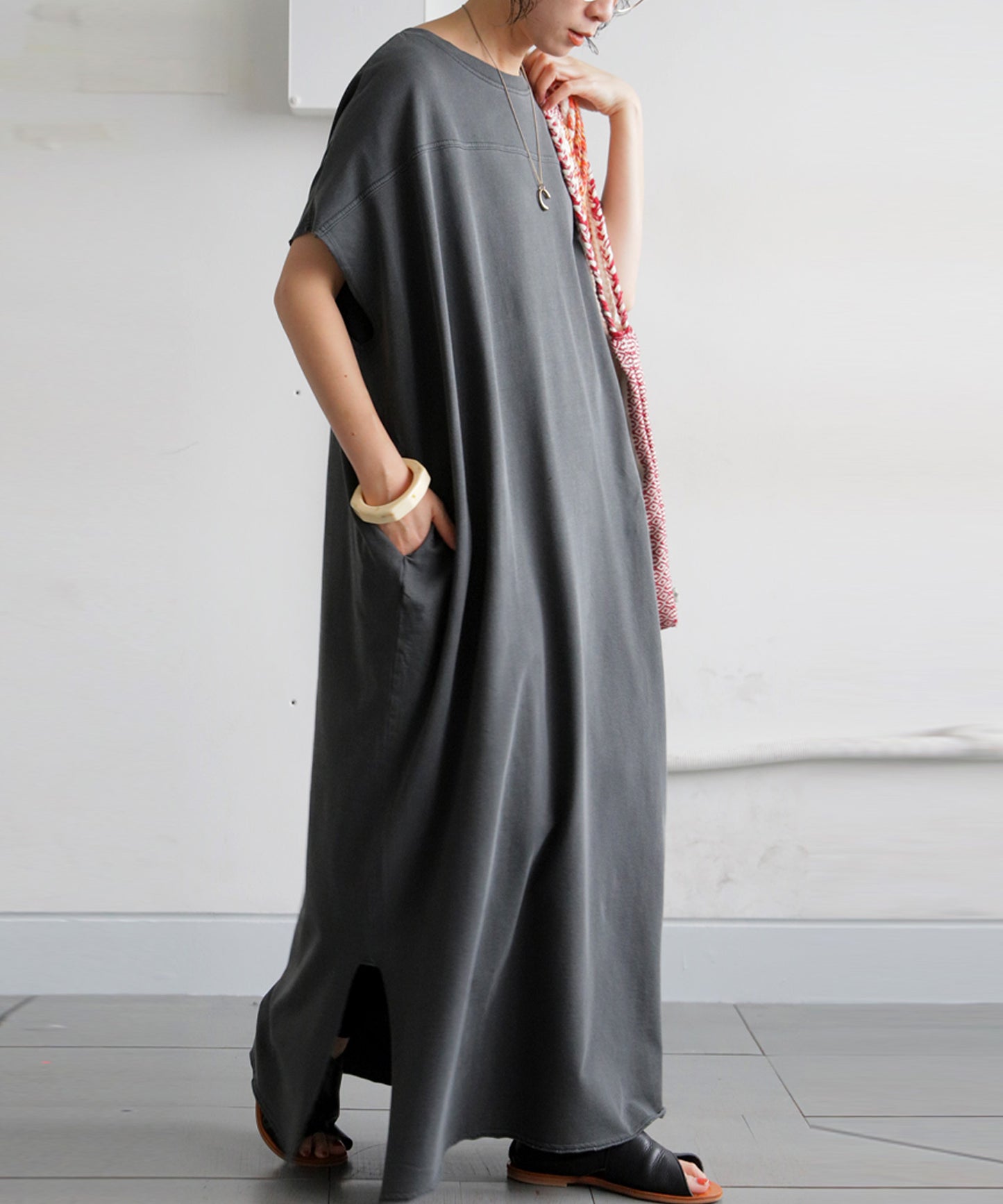 French Sleeve Pigment Dyed 100% Cotton Dress Ladies