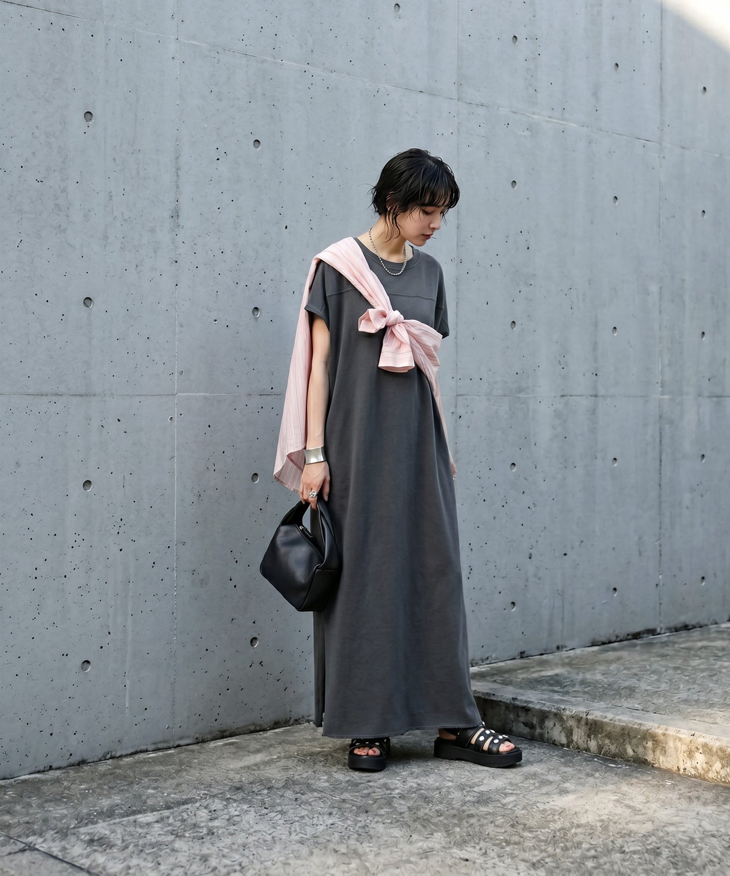 French Sleeve Pigment Dyed 100% Cotton Dress Ladies