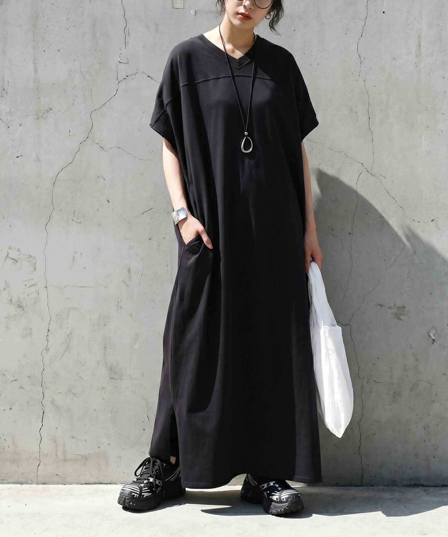 French Sleeve Pigment Dyed 100% Cotton Dress Ladies
