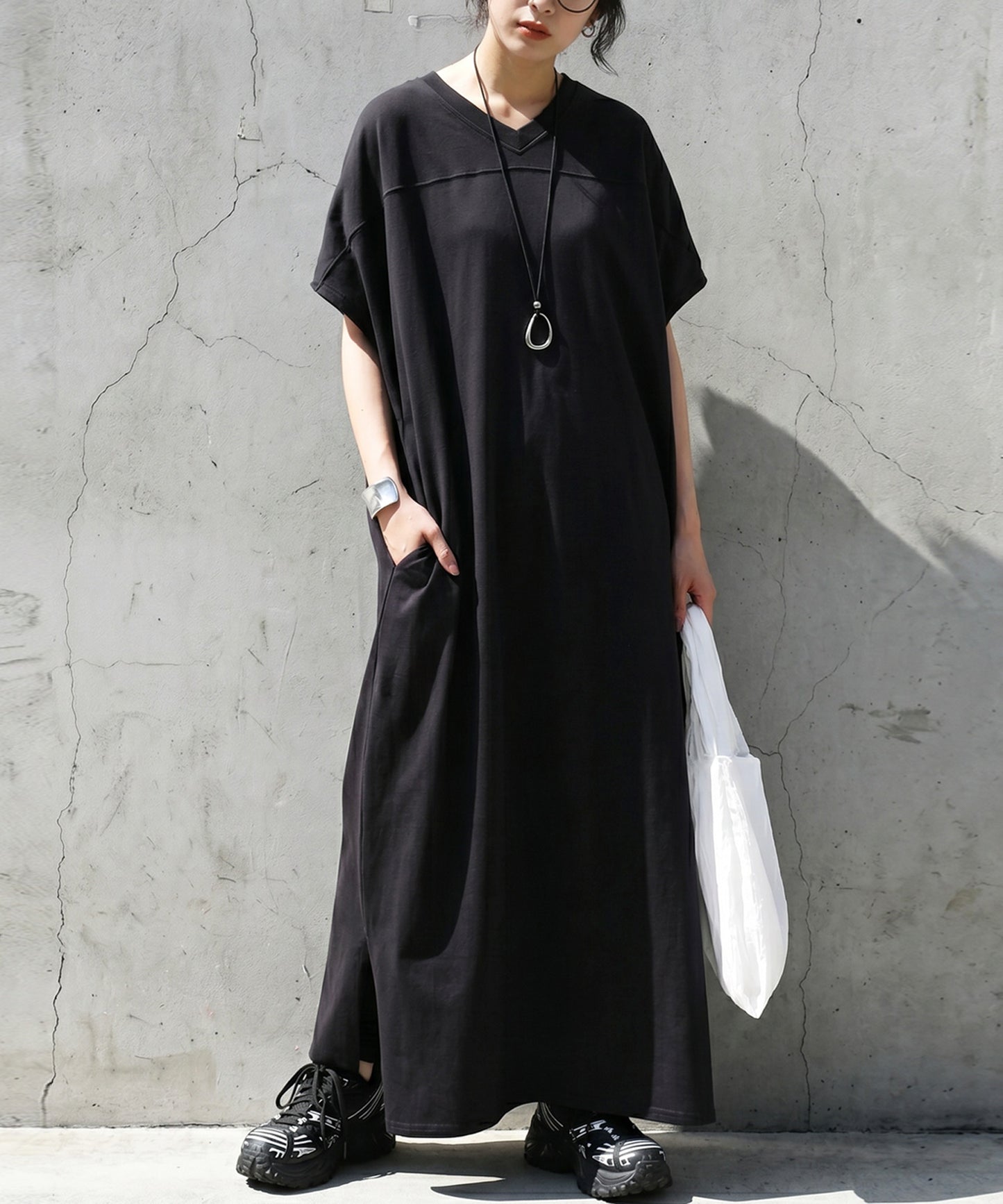 French Sleeve Pigment Dyed 100% Cotton Dress Ladies